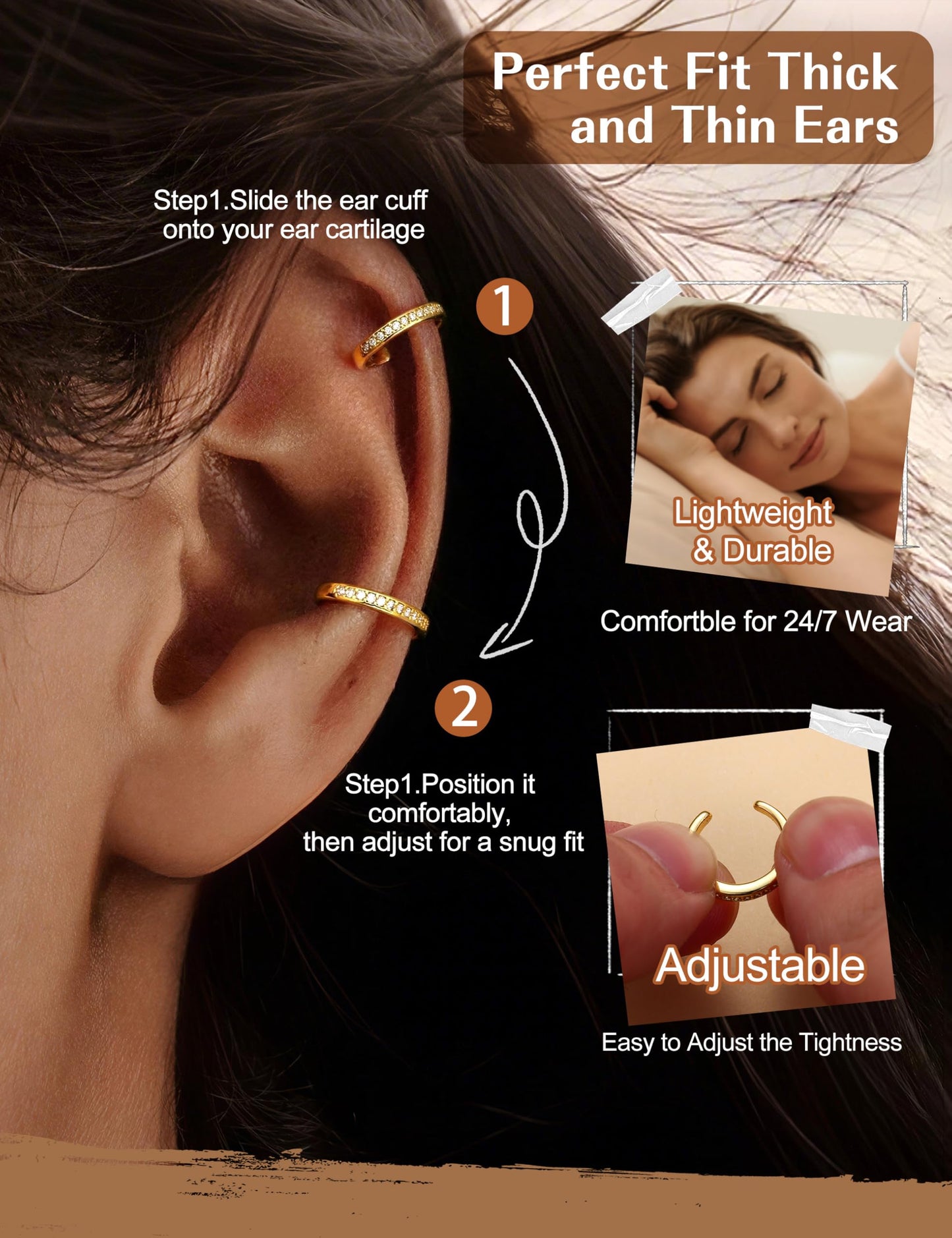 4 Pairs Ear Cuffs Non Piercing - 14K Gold Plated Ear Cuffs Earrings for Women Trendy Ear Cuff for Non Pierced Ears Clip On Carrtilage Earring Lightweight Adjustable Fake Earrings Set Trendy