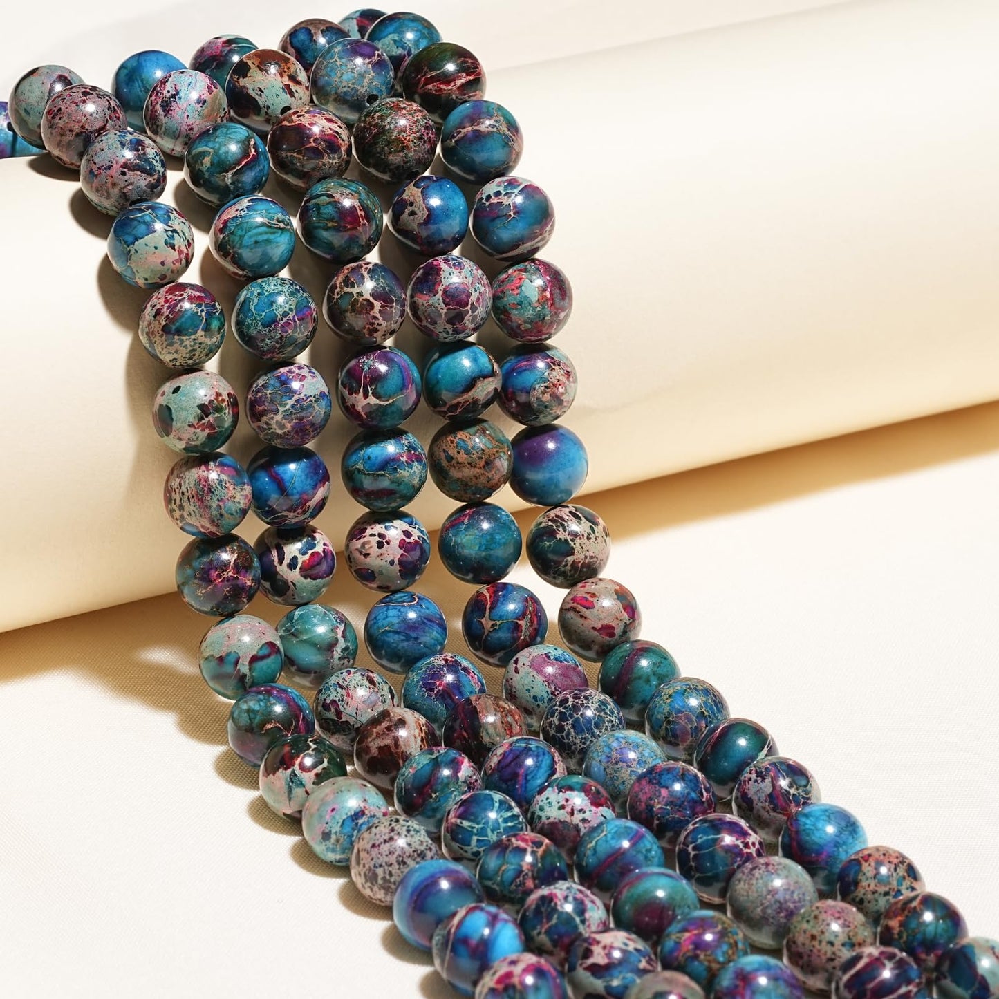 10mm Natural Blue Imperial Jasper Gemstone Beads Polished Round Smooth Stone Beads for Bracelets Jewelry Making 15inch Loose Beads