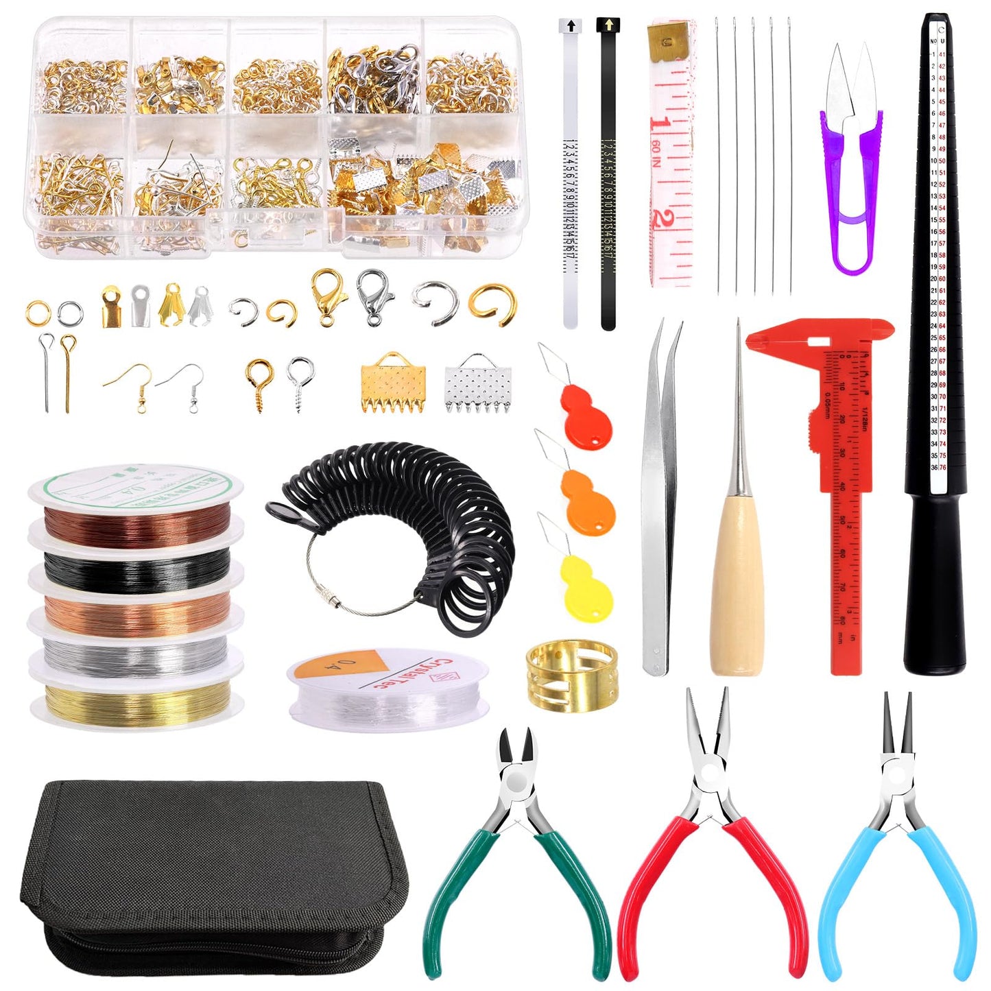 Keadic 947Pcss Jewelry Making Tool with Jewellery Findings Kit Includes Beading Wires, Mini Jewelry Pliers, Cord Ends, Lobster Clasps, Earring Hooks, Jump Rings, Eye Screw Pin for Adult and Beginners