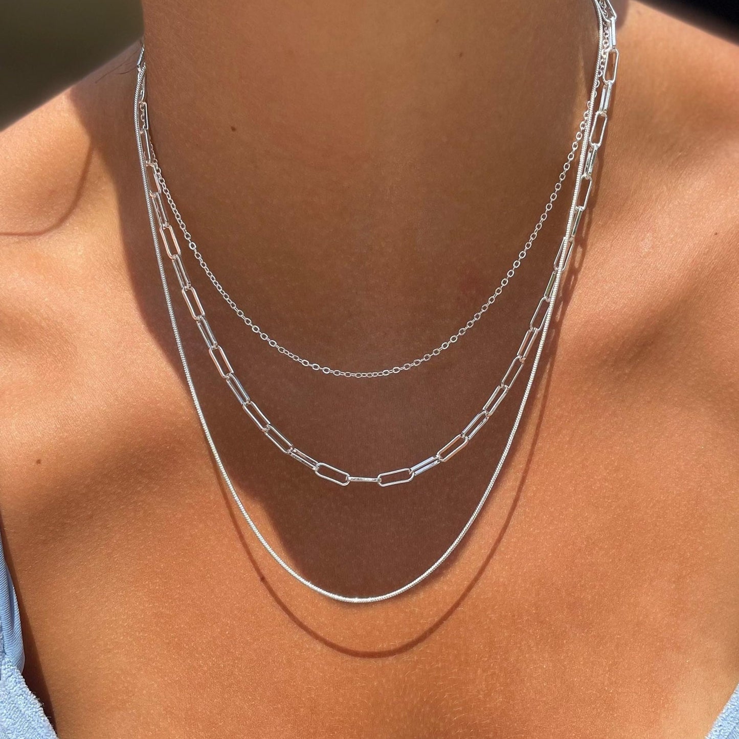 Freekiss Silver Necklace for Women: Layered 14K Silver Plated Necklaces Simple Dainty Paperclip Chain Necklace Set Chunky Choker Necklace Silver Jewelry for Women Gifts