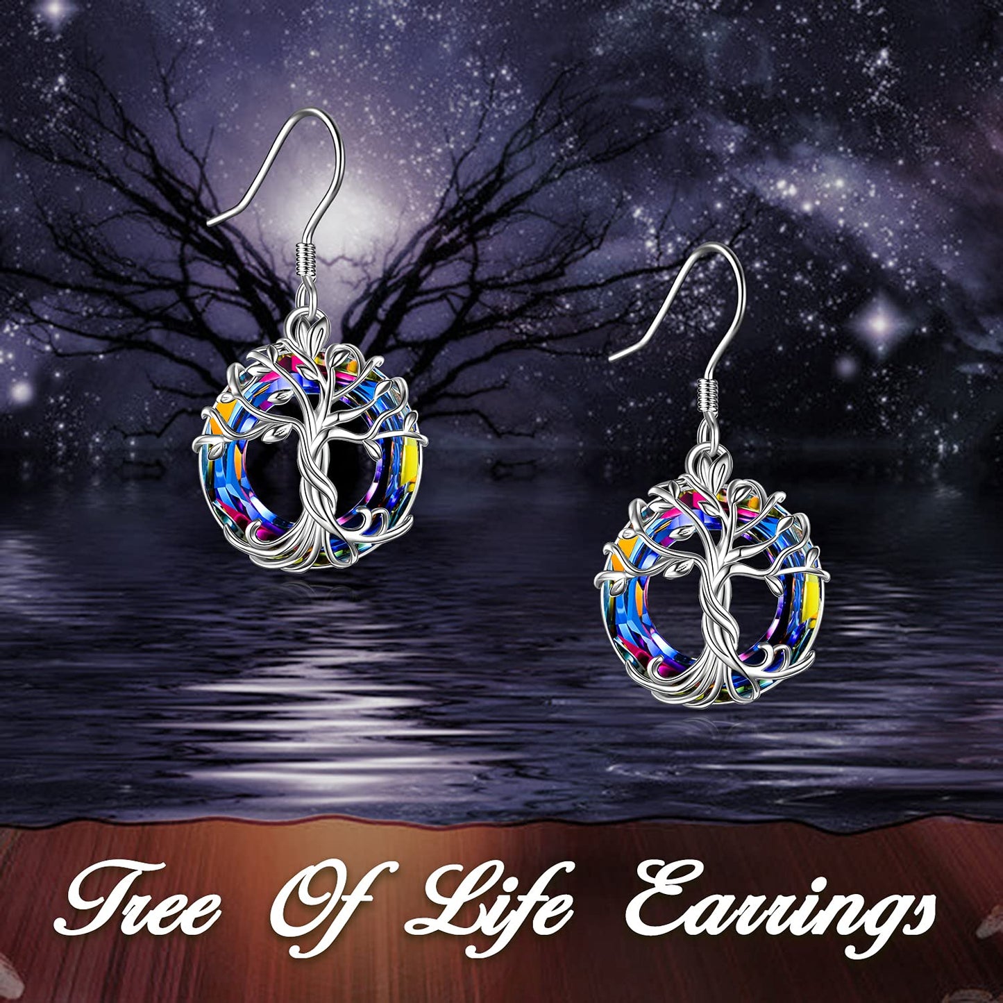 TOUPOP Tree of Life Earrings for Women Sterling Silver Family Tree Drop Dangle Earrings Volcano Circle Crystal Jewelry Birthday Mothers Day Gifts for Women Mom Her