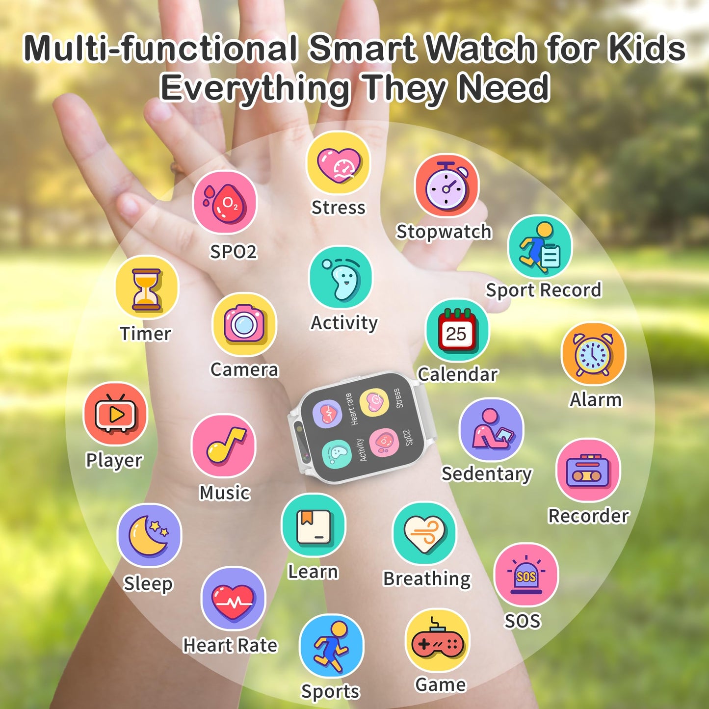 Kids Waterproof Smart Watch Boys with Fitness Tracker Sports Activity Pedometer Heartrate SpO2 Stress Monitor Flashlight APP HD Touch Screen Camera Games Music for 4-13 Years Old Boys Gifts for Kids