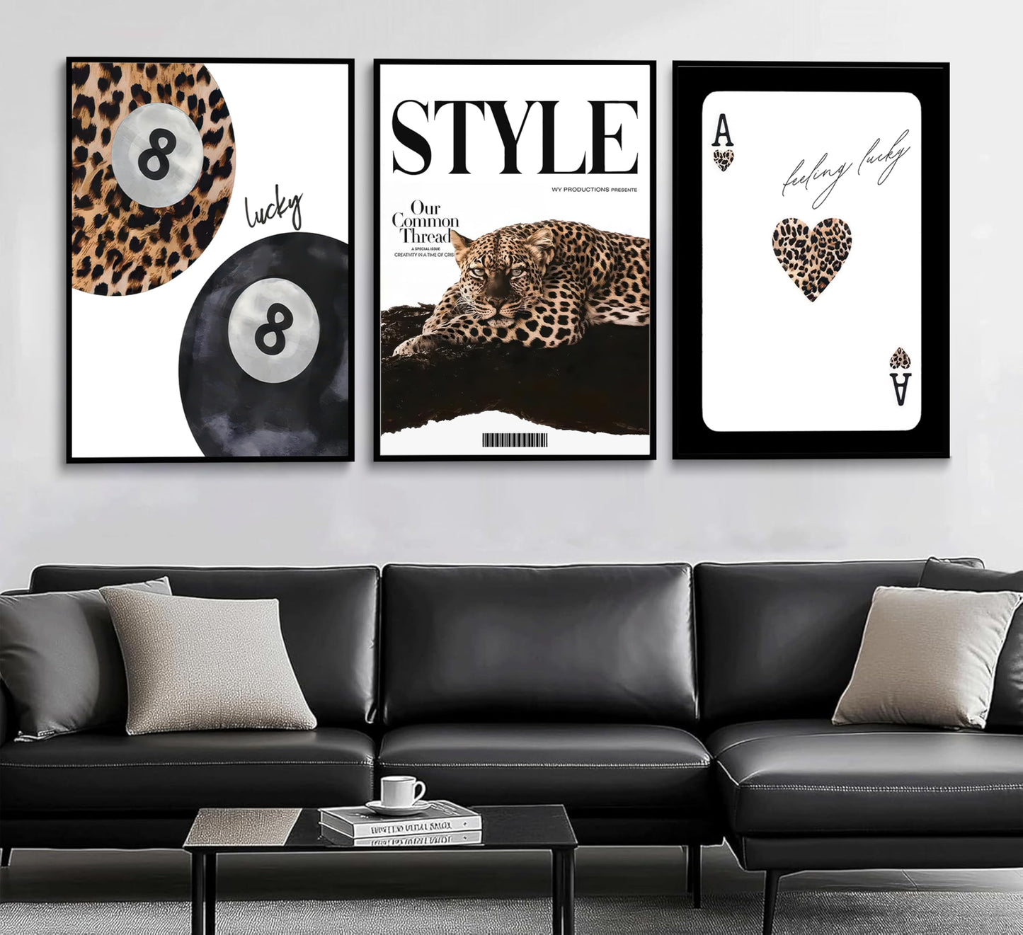Trendy Leopard Set of 3 Canvas Wall Art Preppy Room Aesthetic Cheetah Cheetah posters Prints Funky Lucky 8 Ball Wall Decor Pictures for Girls Bedroom Apartment Dorm Unframed Decoration