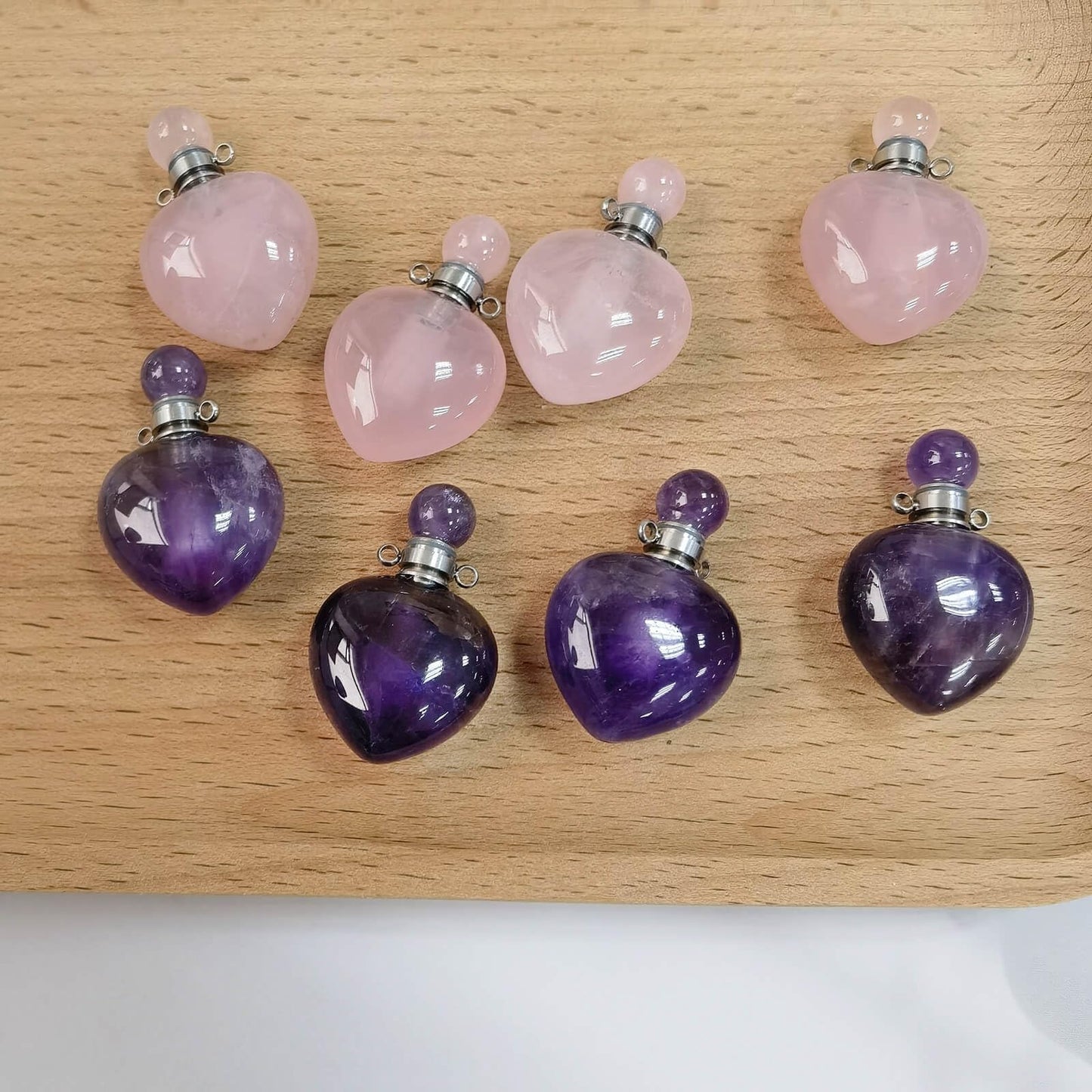 Ladywowu Amethyst Necklace, Make a Wish Perfume Bottle Necklace, Crystal Heart for February Birthstone Jewelry, Small Vial for Liquid, Essential oil