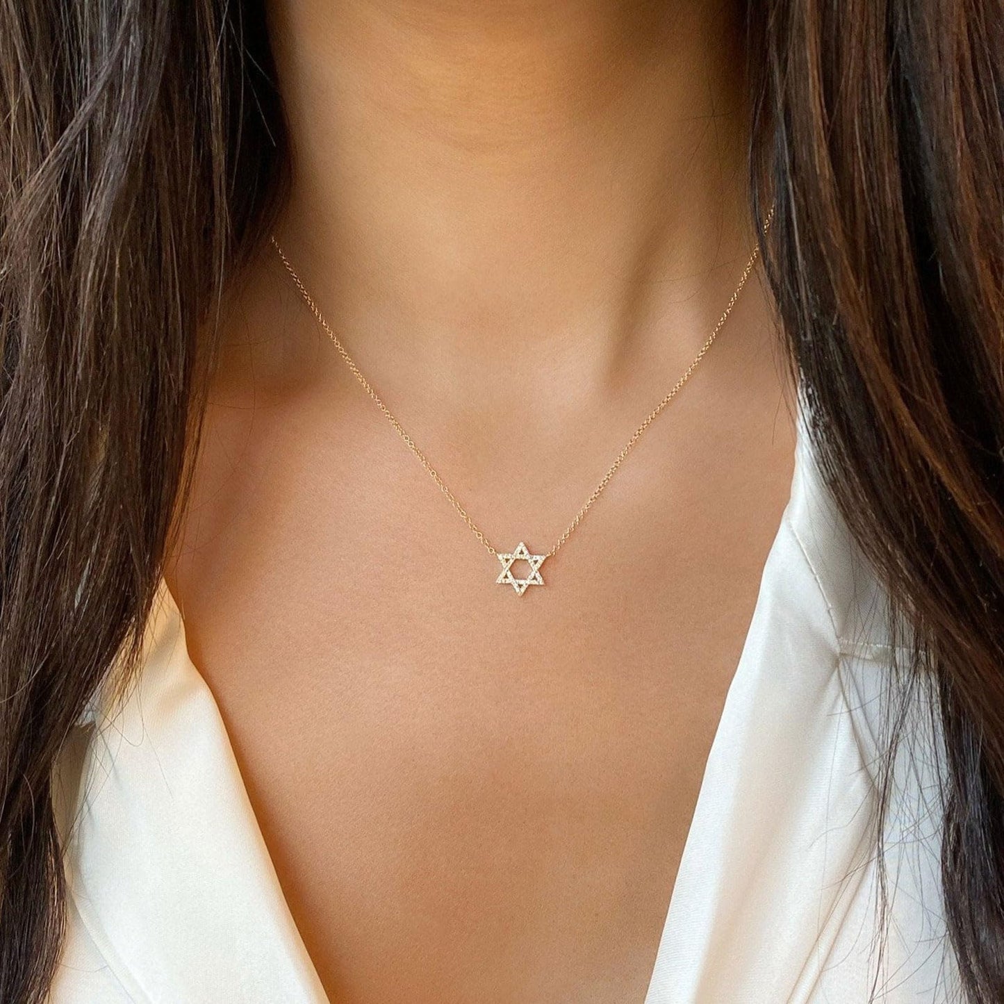 VRIUA Star of David Necklace for Women 14k Gold Plated Dainty Gold Star of David Cubic Zirconia Delicate Jewelry Everyday for Women