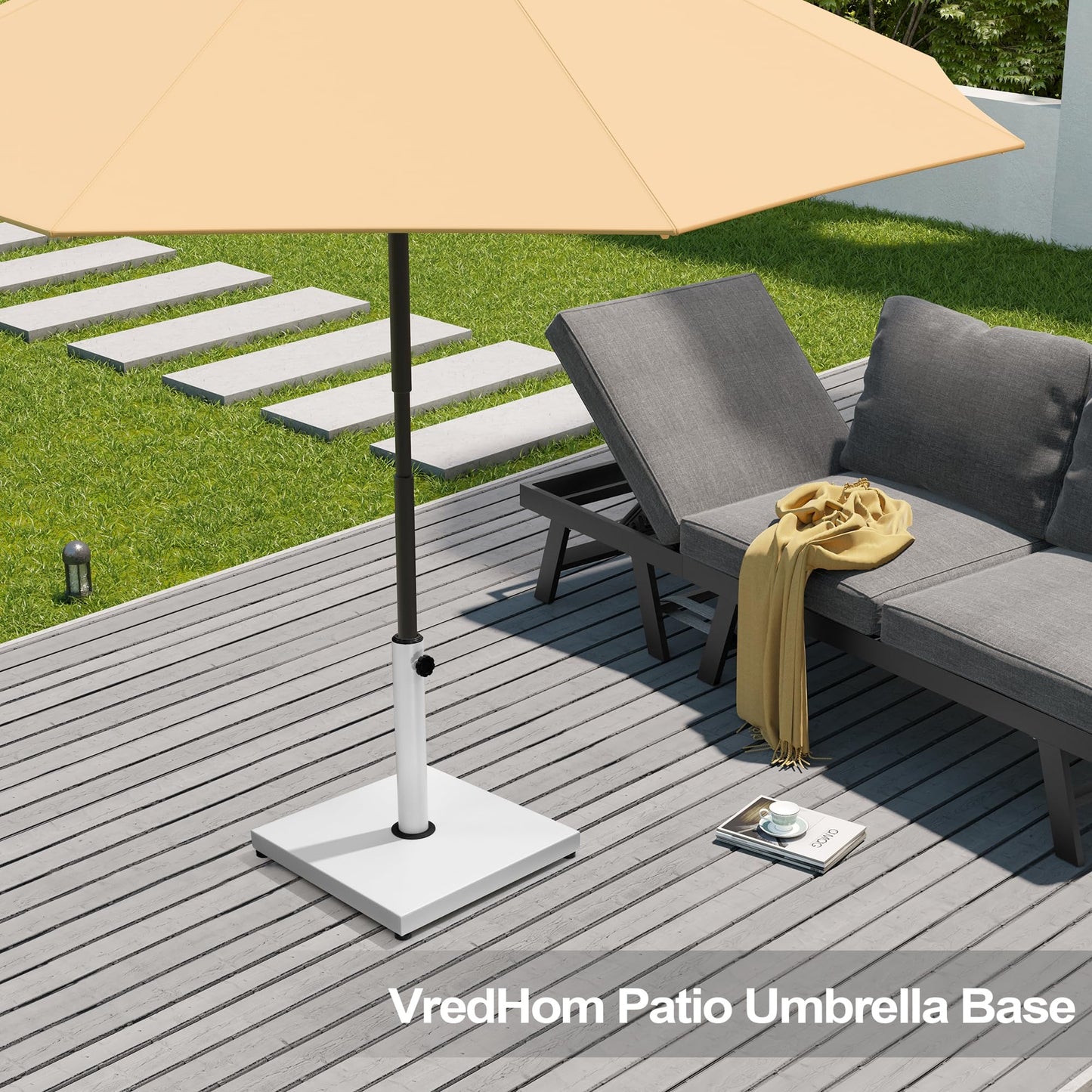 VredHom Patio Umbrella Base, 43lbs, Outdoor Heavy Duty Square Concrete Stand Market Umbrella, White