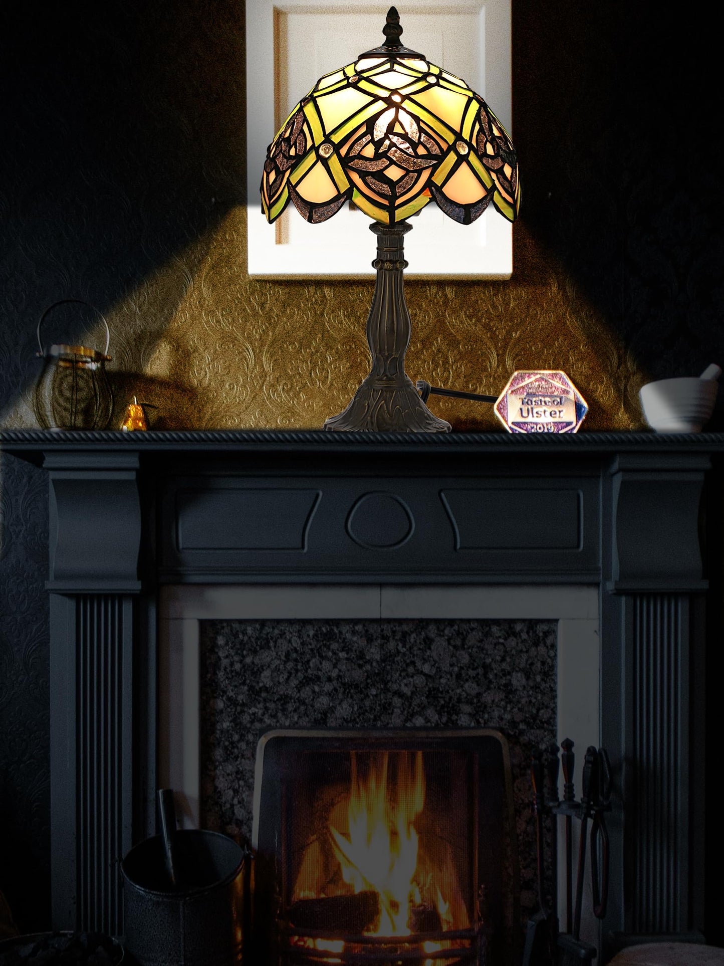 KY&BOSAM Tiffany Table Lamps Irish Celtic Stained Glass Light Lamp 17500 Lumen Style Shade E26 Bulb Holder Metal Base 8*8*14 Inch Memory Gifts Bedroom Living Room Kitchen Office St Patrick's Day Decor