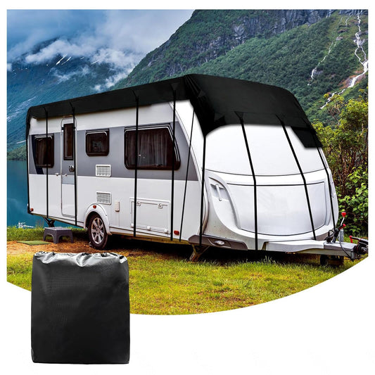 HFKJway 210D Oxford Travel Trailer Cover - Foldable, Easy to Clean Class C Rv Utility Cover, Black - 13m×3m