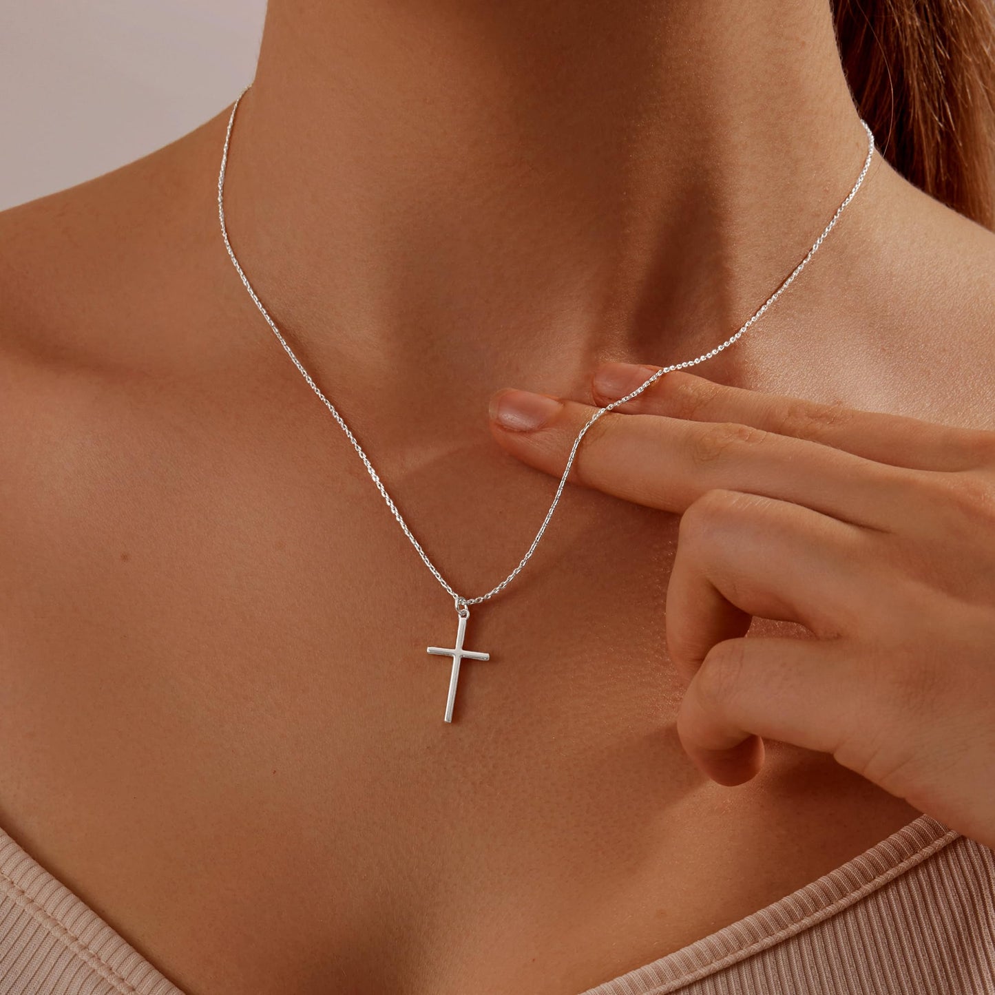 HAXIYA Silver Cross Necklace for Women Tiny Cross Pendant Dainty Choker Necklaces for Women Sterling Silver Trendy Simple Jewelry for Womens Gift
