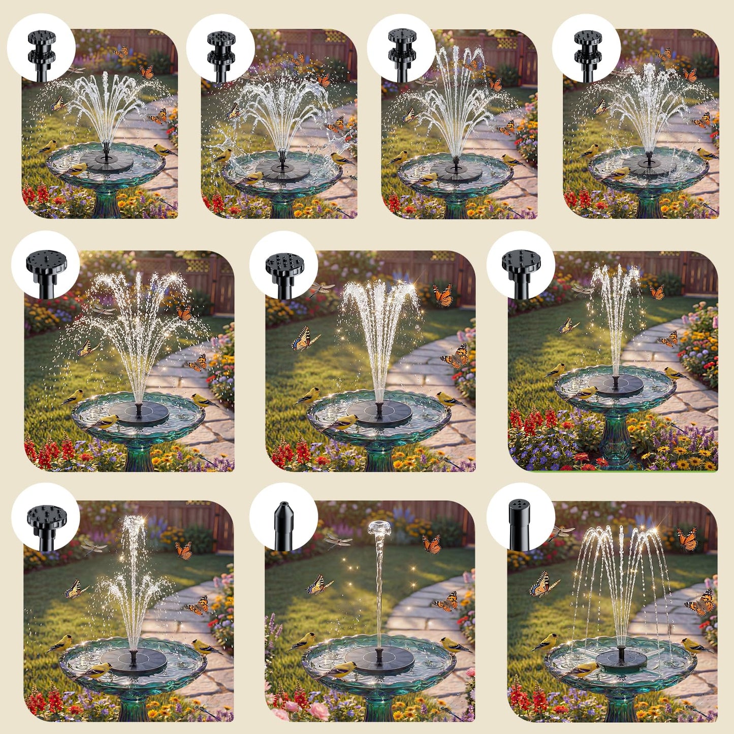 AISITIN 3.5W Solar Fountain for Bird Bath, Floating Solar Water Fountain Pump with 6 Interchangeable Nozzles, Outdoor Solar Water Pump for Garden Pond, Aquarium, Fish Tank, Pool