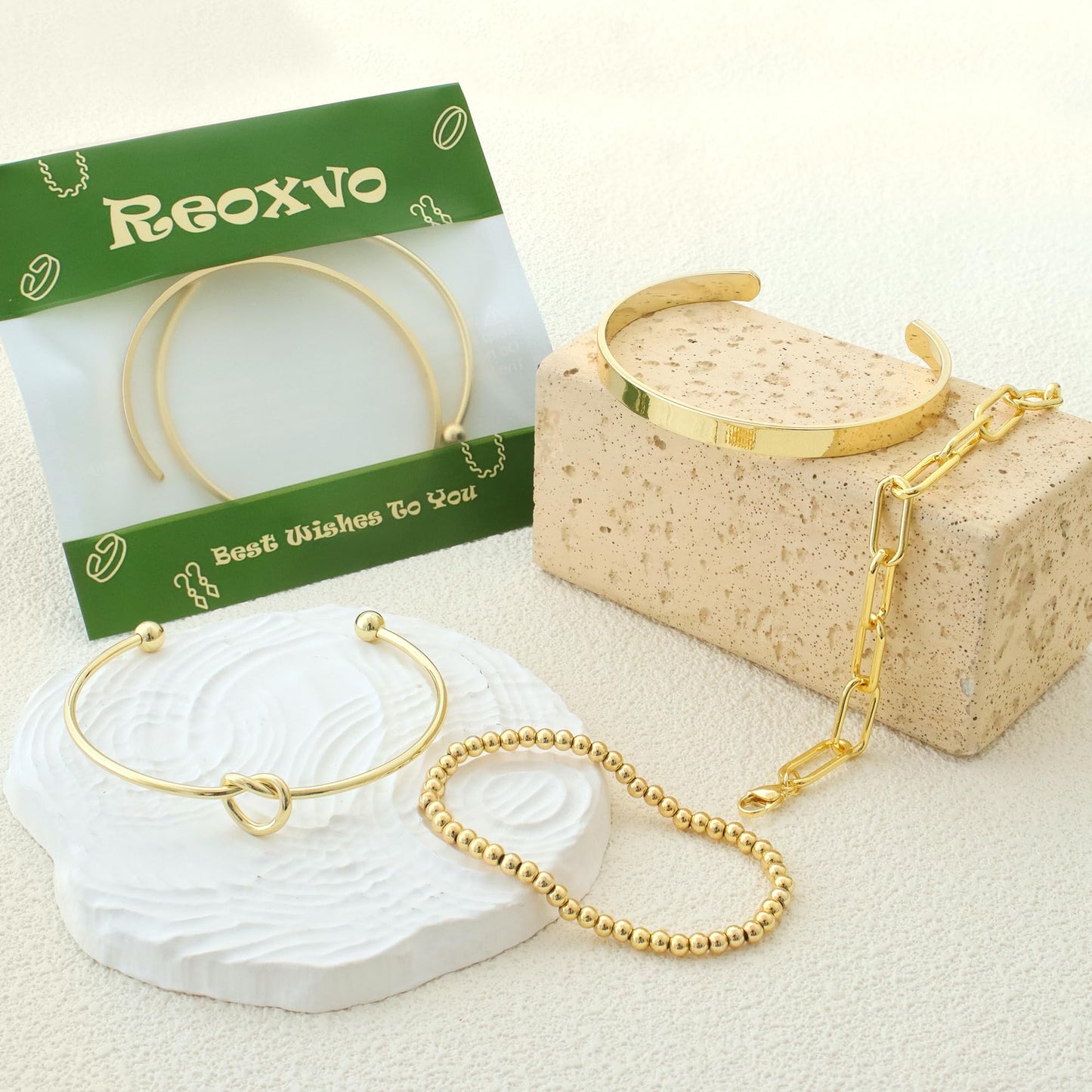 Reoxvo Gold Bracelets Stack for Women Non Tarnish Gold Bangle Cuff Bracelets Jewelry for Women Trendy