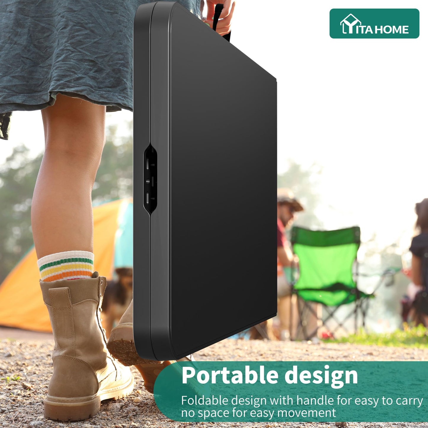 YITAHOME 8FT Folding Tables, Heavy Duty Folding Table with Carrying Handle, Plastic Fold up Table for Outdoor Camping Picnic Parties/Indoor Events, Black