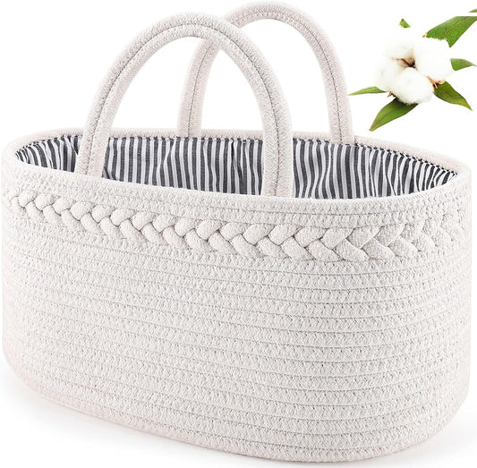 ABenkle Baby Diaper Caddy, Nursery Storage Bin and Car Organizer for Diapers Wipes, Cotton Rope Basket Changing Table Caddy