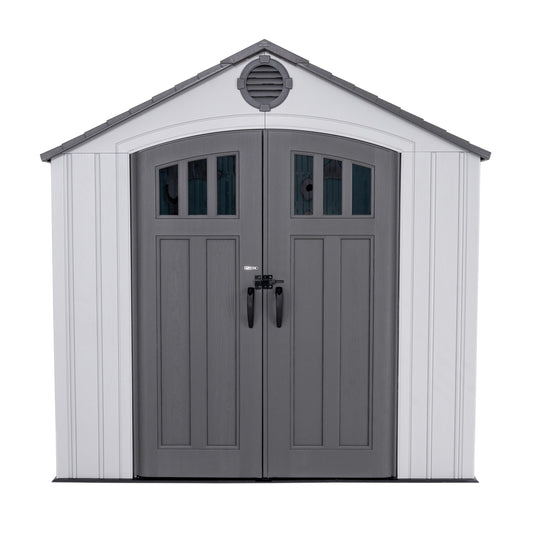 Lifetime Outdoor Storage Shed, 8x10 Ft, Gray, Resin Tool Shed with Lockable Doors and Steel-Reinforced Walls