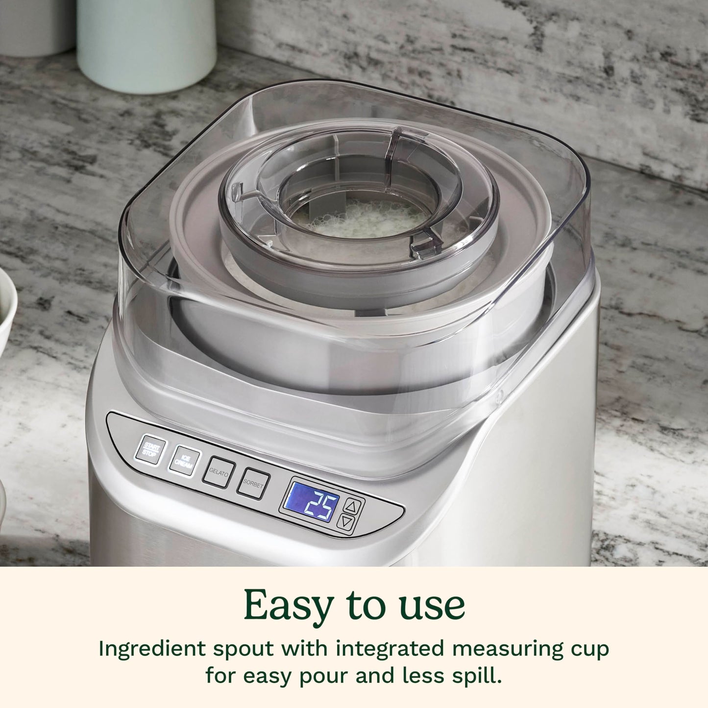 Cuisinart Ice Cream Maker Machine, 2-Quart Stainless Steel Frozen Yogurt, Gelato, Sorbet, Ready in 20 Minutes, LCD Screen and Timer, ICE-70P1