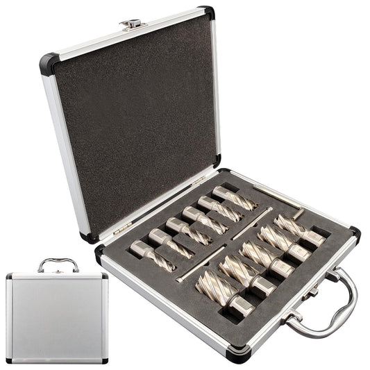 Techhyren 11pcs Annular Cutter Set, Cutting Depth 1" Cutting Diameter 7/16" to 1-1/16", M2 HSS Mag Drill Bits for Magnetic Drill Press, Steel, Aluminum, Copper, with 2 Pilot Pin & 1 Hex Wrench
