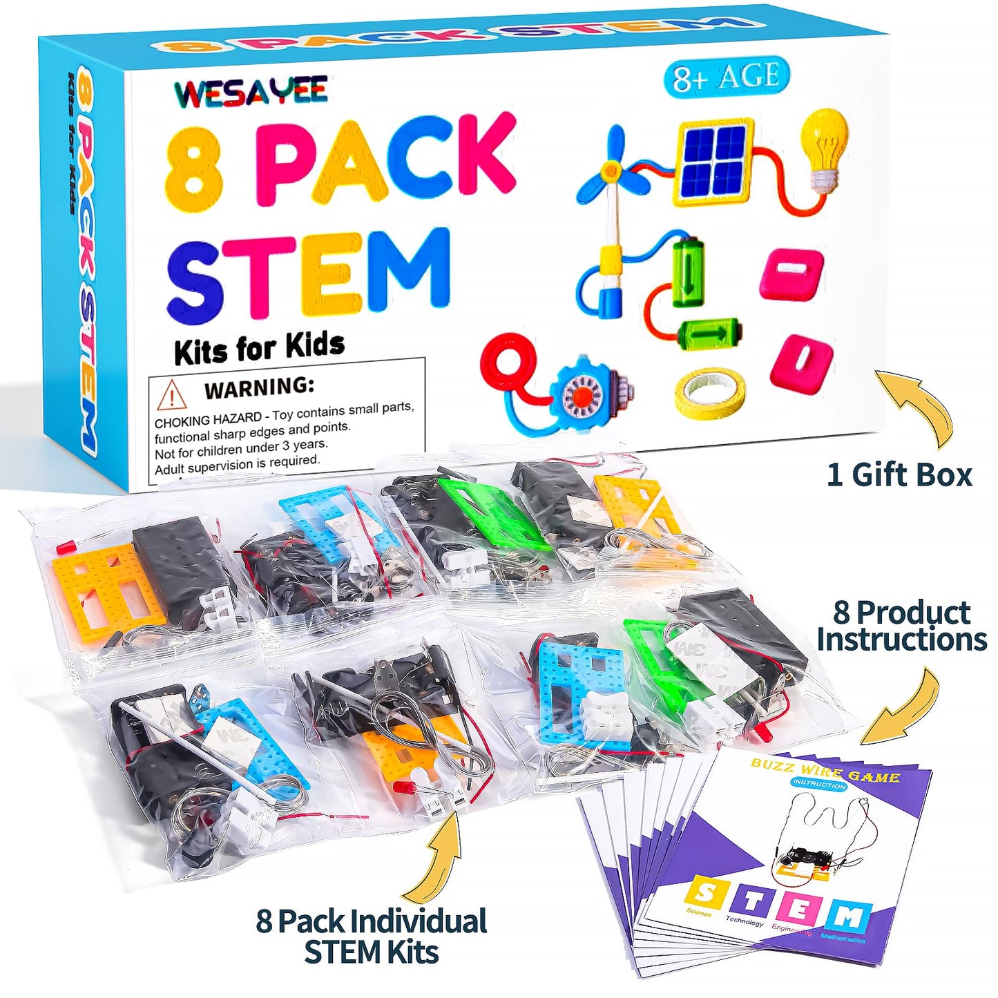 Bulk STEM Kits - 8 Set Electric Circuit Science Craft Kits for Kids Age 8-10 12-14 10-12, Girls Boys Arts and Crafts for Kids Ages 8-12 Gift Ideas, STEM Activities Projects Buzz Wire Maze Game