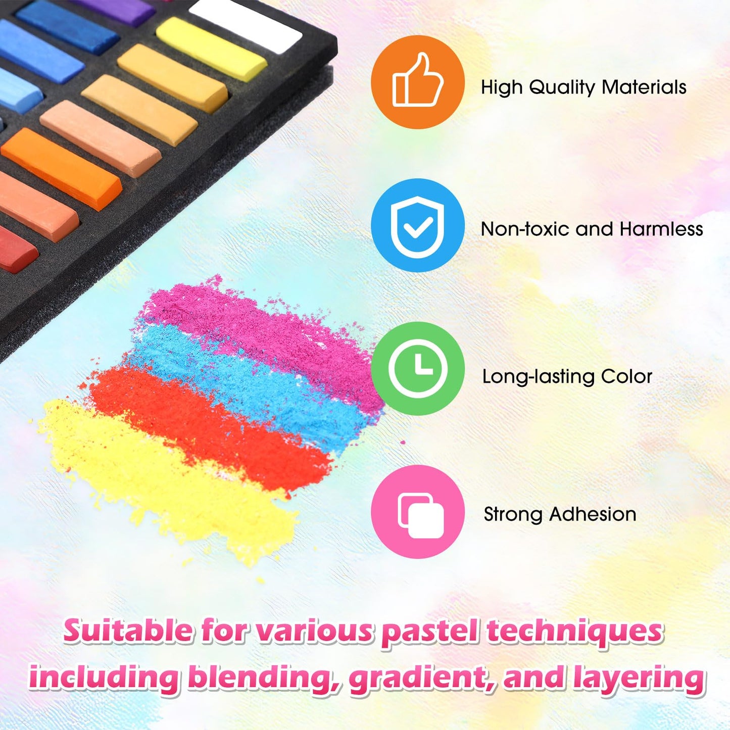 Watersay 432 Pcs Soft Chalk Pastels Set of 24 Colors Bulk 1.18 Inches Square Dry Artist Chalk Pastel Sticks for Office Art Drawing Painting Professional Art Supplies Kit
