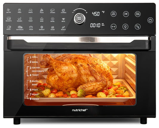 NutriChef 32 Quart Air Fryer & Oven | Digital Airfryer with 20 Presets, Dual Cook, Rotisserie, Bake & More | Multi-Function Convection Countertop Oven | Large Capacity | 18" x 17" x 14 | Black