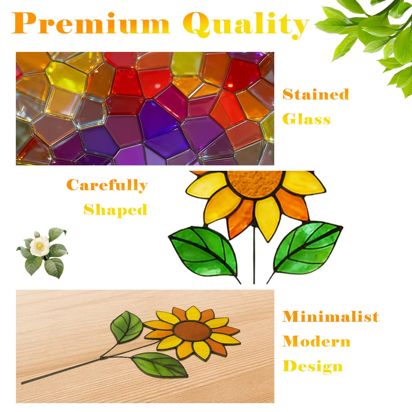 Verssure Stained Glass Flowers, Stained Glass Sunflower with Wood Base,Suncather Decor Mother's Day Birthday Gifts for Women, Home Party Tabletop Decorations