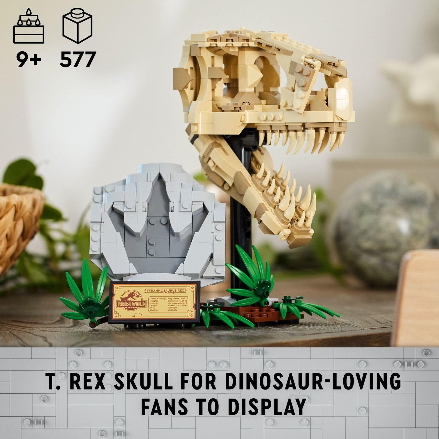 LEGO Jurassic World Dinosaur Fossils: T Rex Skull Building Toy - Dinosaur Toy for Boys & Girls, Ages 9+ Years - Gift for Christmas - Display for Bedroom - 76964
