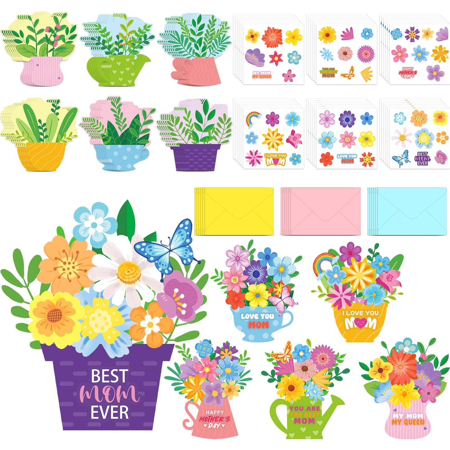 ZCPTZ 36 Set Mother's Day Craft Kits - DIY Greeting Card Making Set with Flower Pot Cards, Stickers & Envelopes for Mom, Grandma Gifts, Fun Paper Craft Activity Home