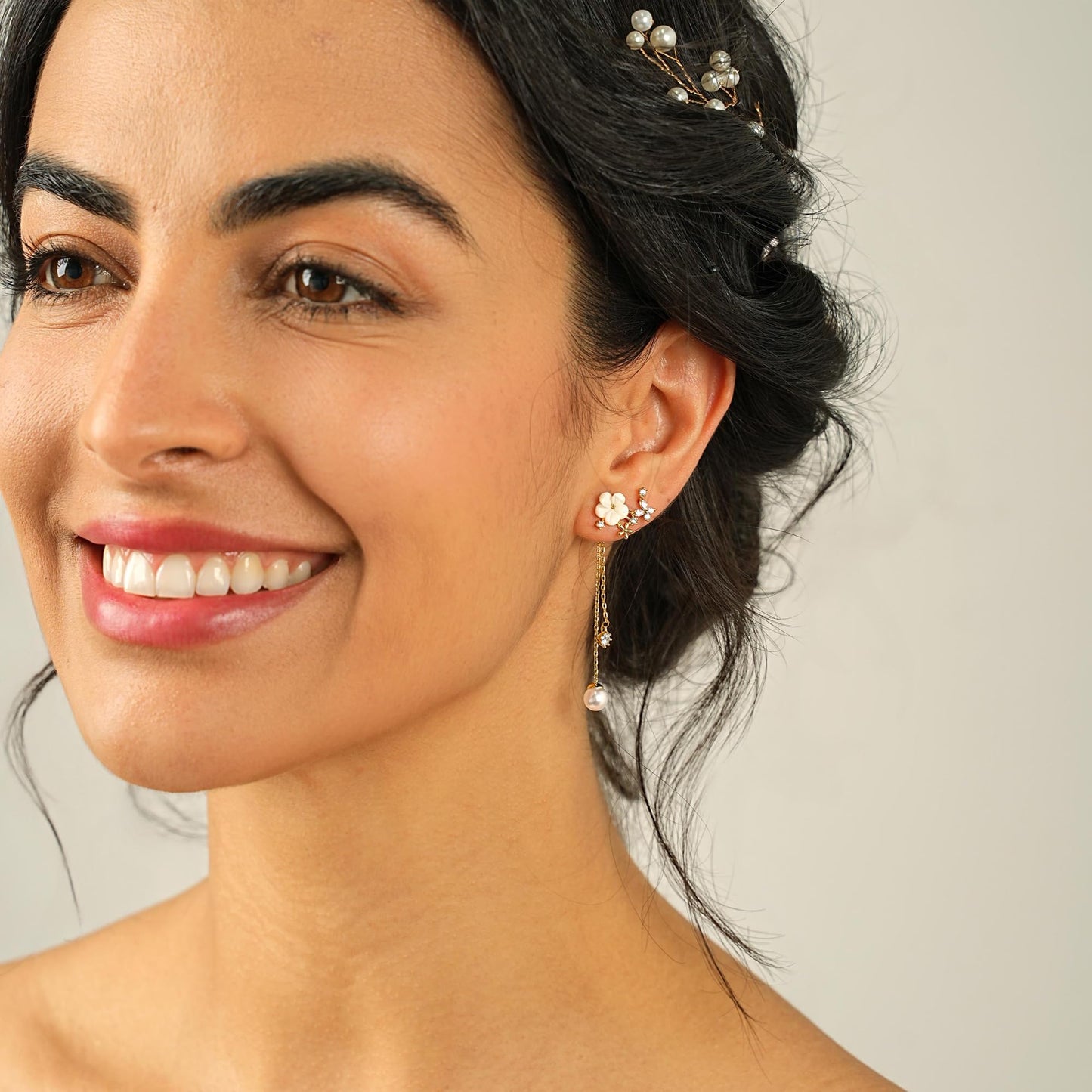 Pearl Earrings for Women, 14k Gold Plated Trendy Diamond Pearl Drop Earrings Hypoallergenic Dainty Bridal Gifts Wedding jewelry for Women