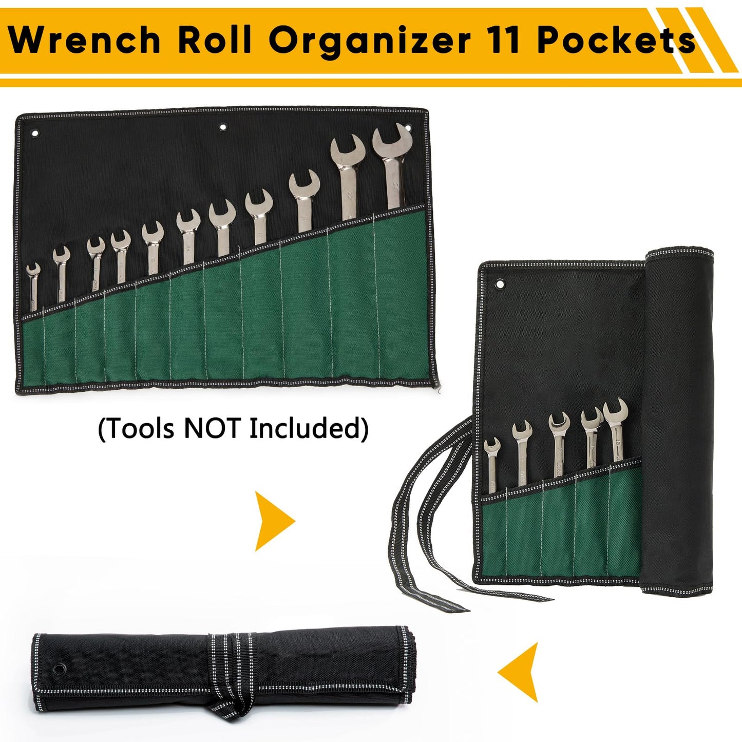 FRECOLSH Heavy Duty Tool Bag for Men with Wrench Organizer – Empty Toolbox Organizer Storage with Anti-Slip Base, Large Zipper Opening – Mechanic Gift for Men, Father's Day