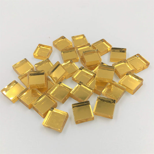 3/8 Inch Small Glass Square Craft Mirrors Bulk 100 Pieces Mosaic Tiles Gold