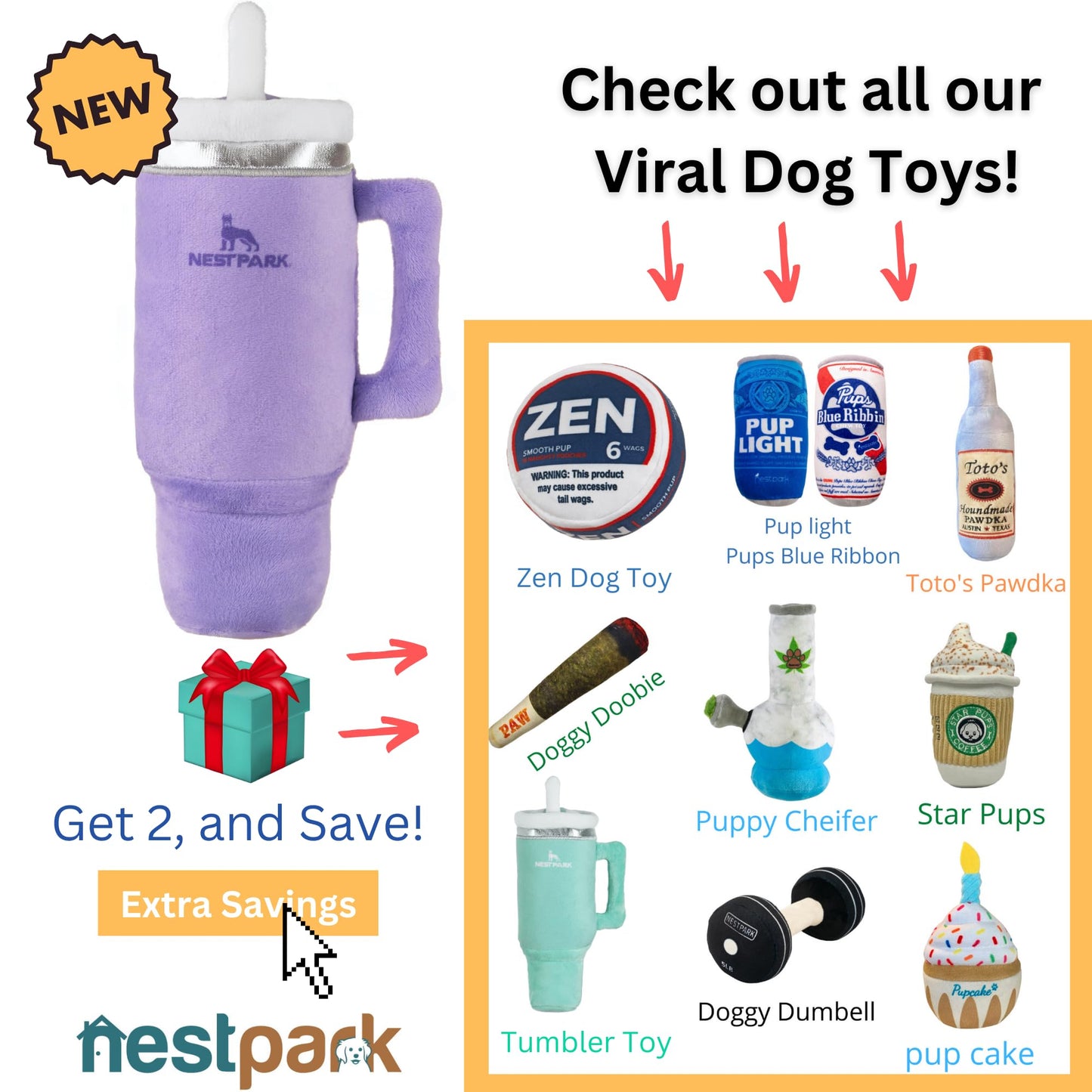 Nestpark Tumbler Cup Funny Dog Toy - Parody Plush Squeaky Crinkle Dog Toy (Orchid Purple)