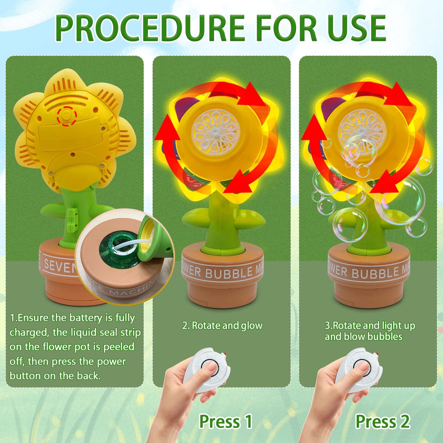 Sunflower Bubble Machine with Remote Control, Dancing Sunflower Bubble Machine with LED Lights, Rechargeable Automatic Bubble Maker for Car, Weddings, Birthday Parties