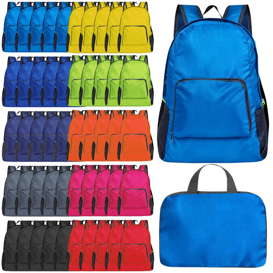 Sophproton 50 Pack Foldable Backpacks Bulk - 17 Inch Lightweight Travel Backpacks for Women & Men, Collapsible Backpack for Hiking, Gym,Homeless (10 Color Options)