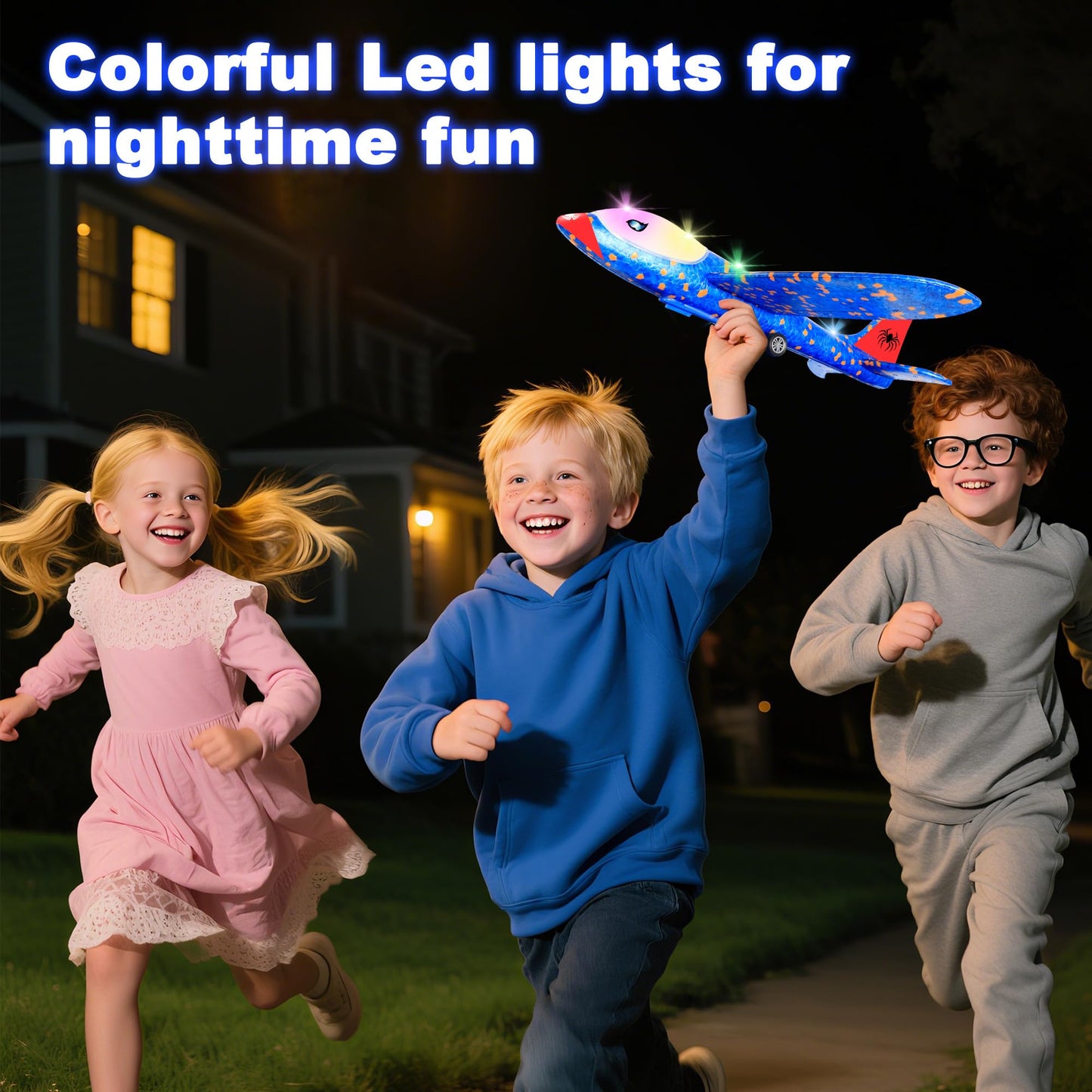 HitToys Airplane Launcher Toy & Spider Hover Soccer Ball Set for Kids | 3 Pack Spider Foam Gliders Air Planes, 3-in-1 Rechargeable Toddler Air Floating Football Toy Ball with Led for Boys Birthday