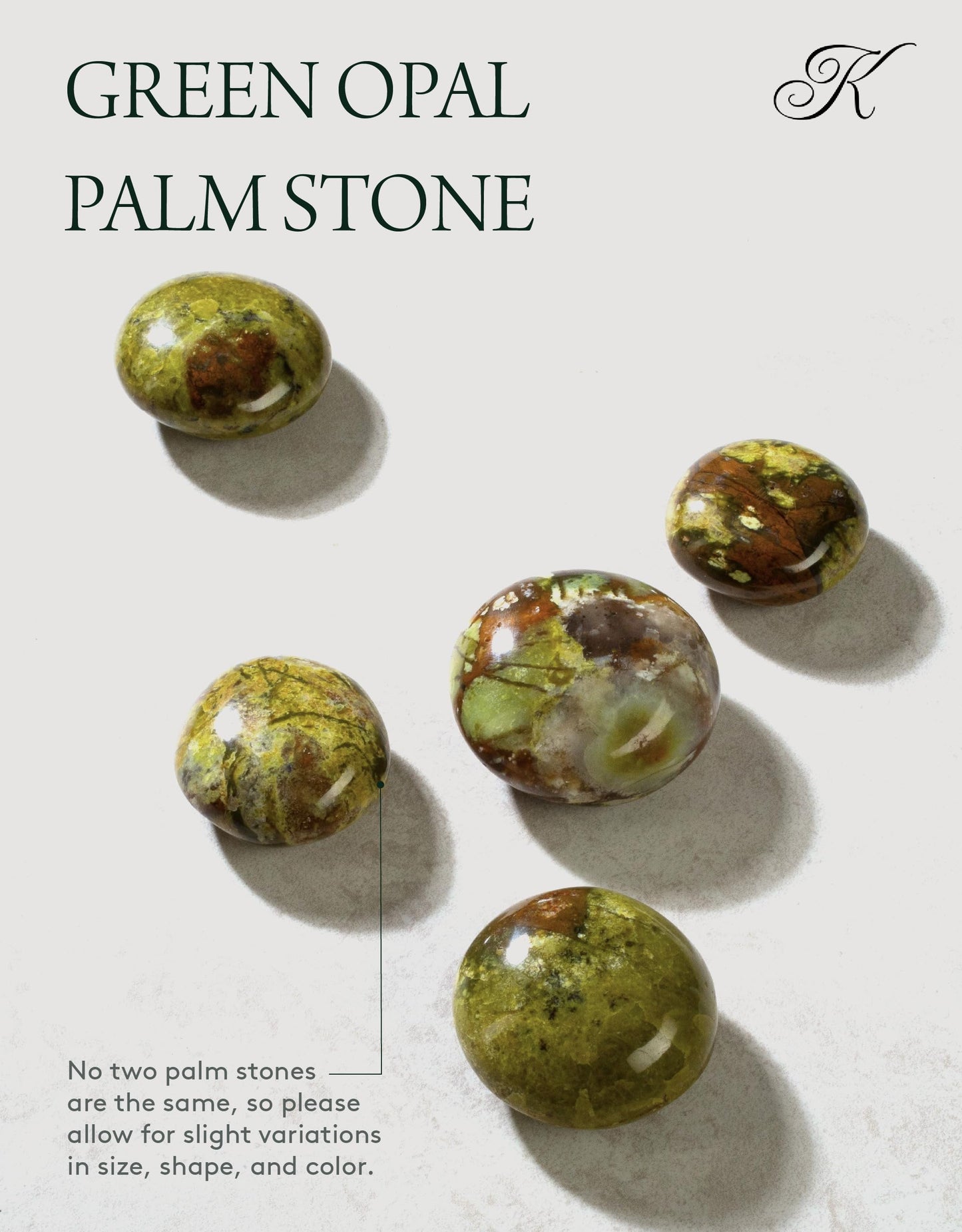 KALIFANO Palm Stone with Healing & Calming Effects - AAA+ Grade High Energy Worry Stone with Information Card - Reiki Crystal Used for Intuition (Family Owned and Operated) (Green Opal)
