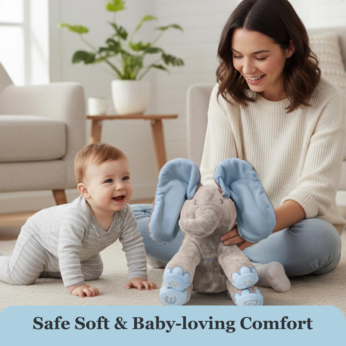 Dimple Kyle Peek A Boo Elephant Toy, Interactive Singing Stuffed Elephant Plush with Moving Ears, Musical Stuffed Animal for Babies and Toddlers, Adorable Baby Toy