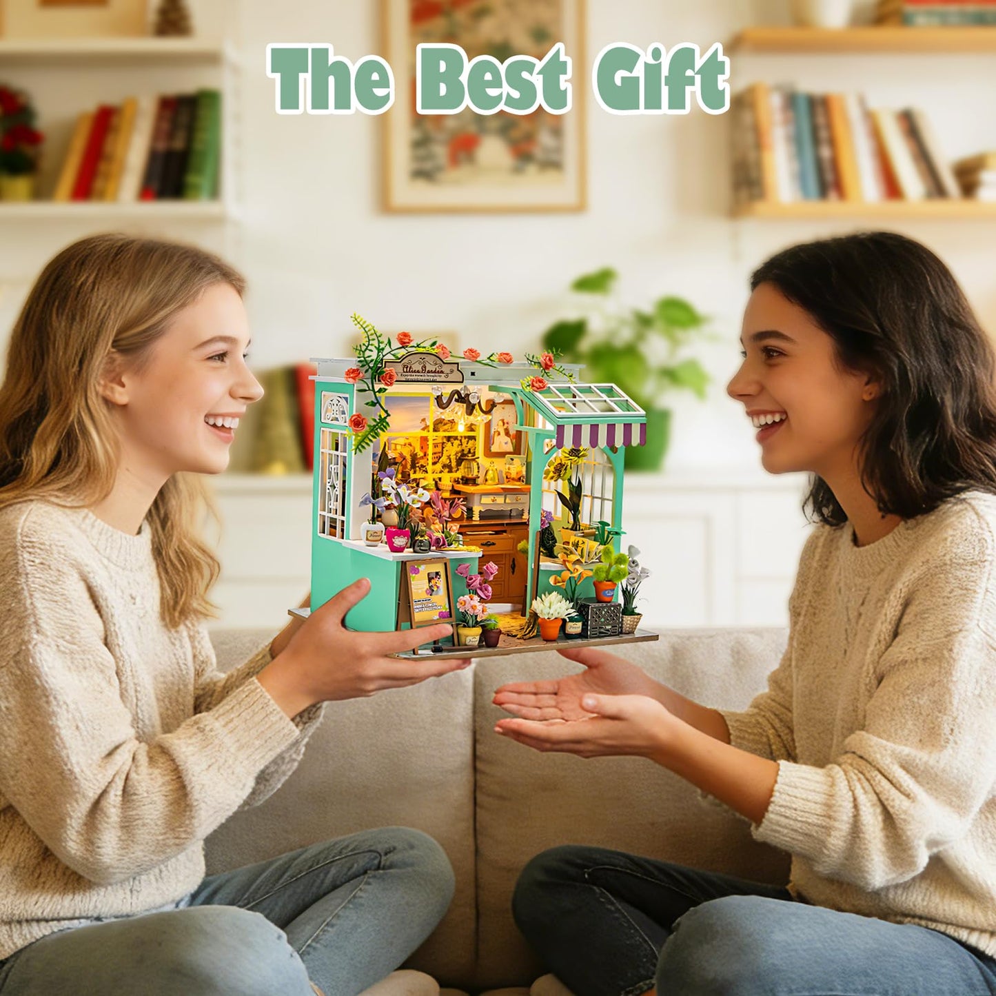 Foyucool Miniature House Kit, DIY Miniature Dollhouse Kit, Mini House Building Kits with LED, Unique Gift for Birthday Christmas Day, Flower Garden