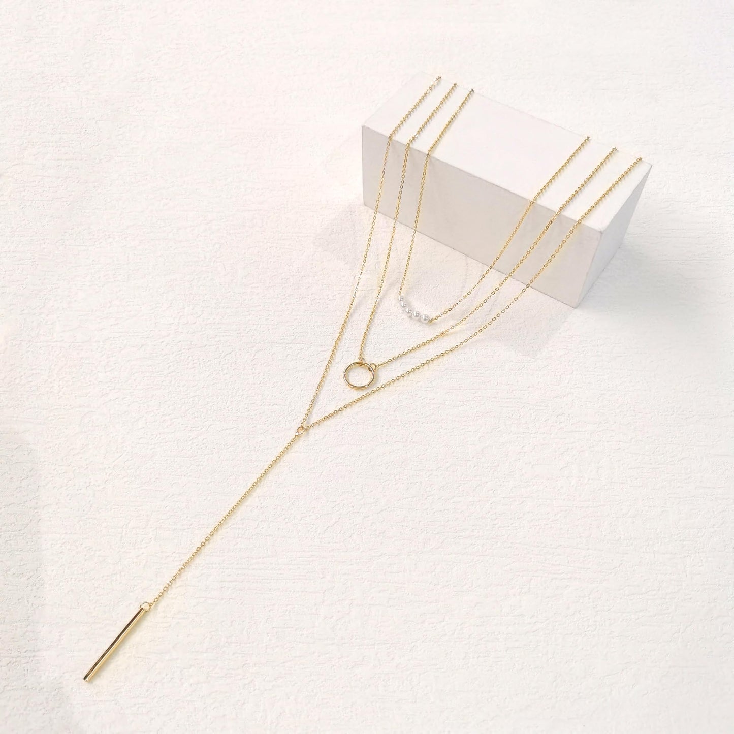 Zeffy Layered Necklace for Women Gold Lariat Y Drop Cute Dainty Pearls Necklace Layering Round Circle Necklace Simple Layering Necklaces Jewelry Gift for Women