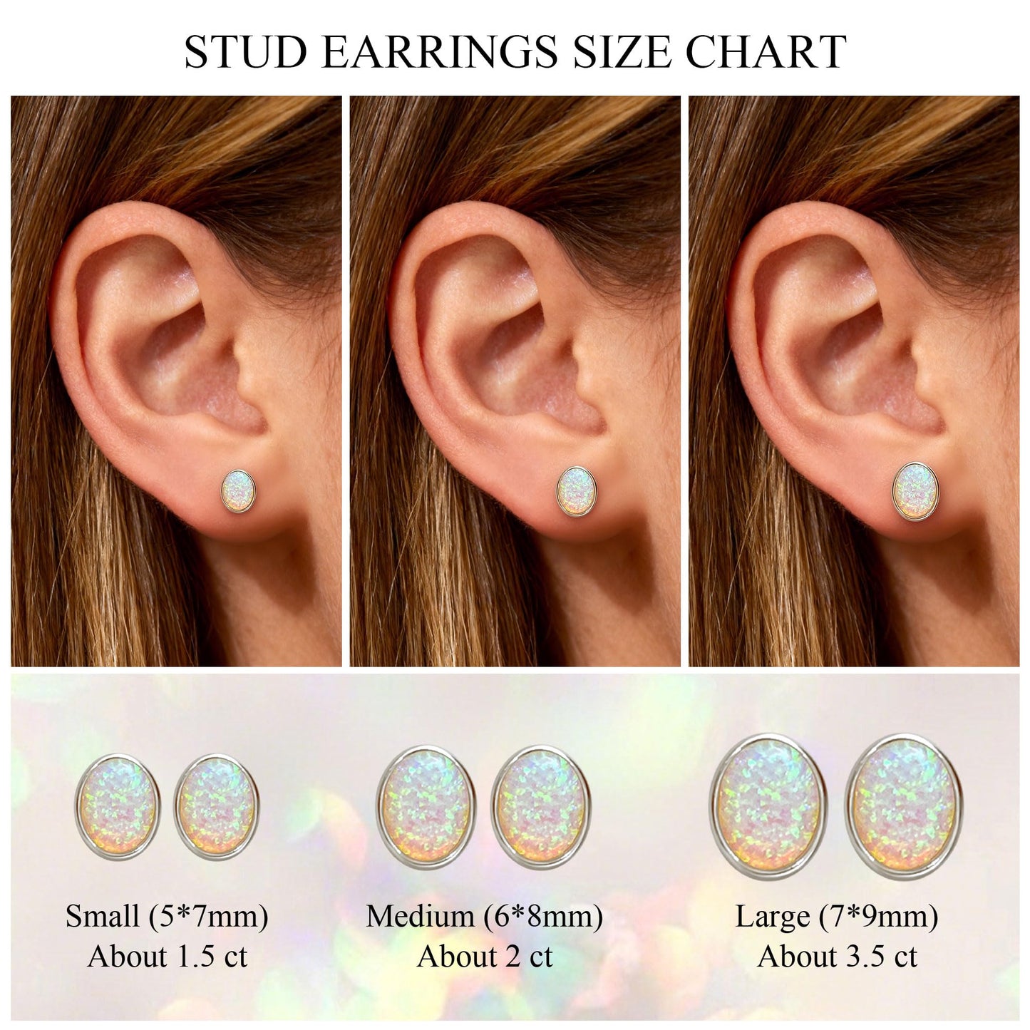 JiayangJY White Fire Opal Stud Earrings for Women 18K White Gold Plated Sterling Silver Oval Shape 5mm Opal Earrings with Push Back