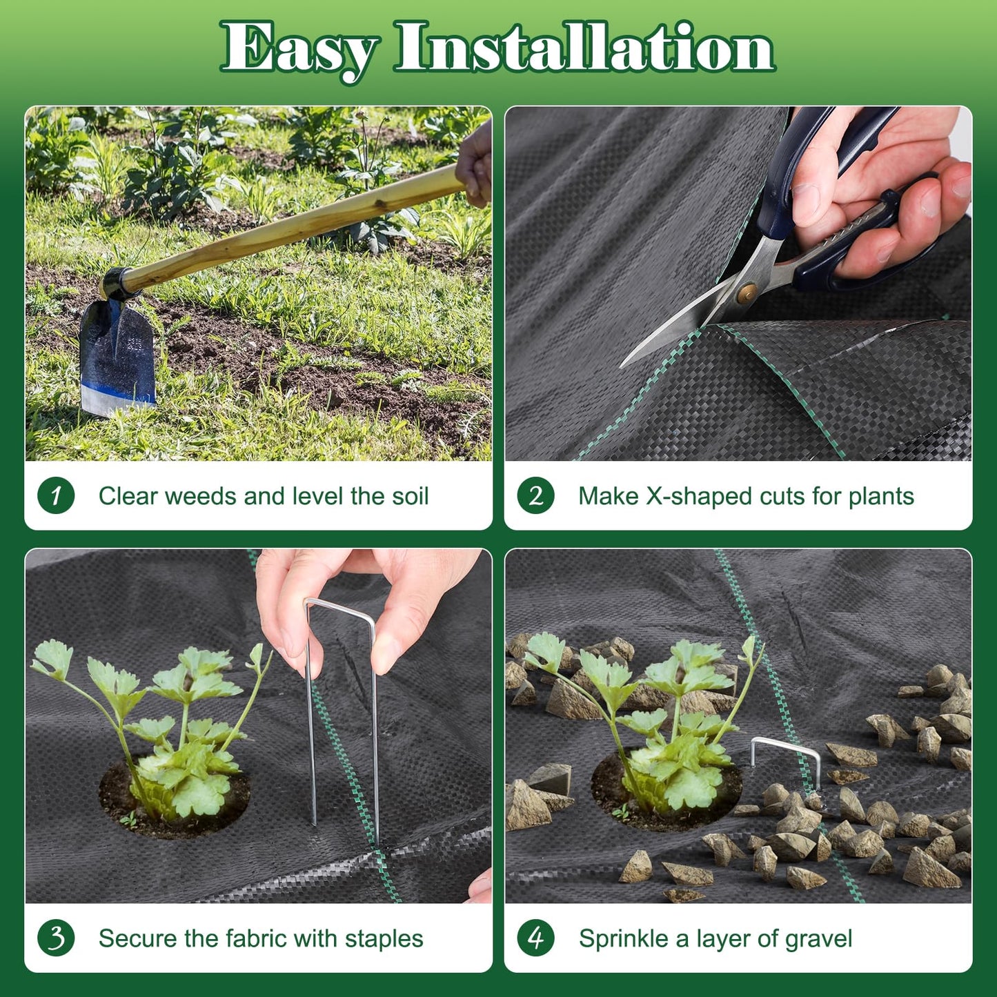 FEED GARDEN 4FT x 300FT Landscape Fabric Weed Barrier Fabric, Heavy Duty 3.2oz Weed Control Mat, Weed Blocker Ground Cover Geotextile Fabric for Gardening, with 20 U-Shaped Stakes