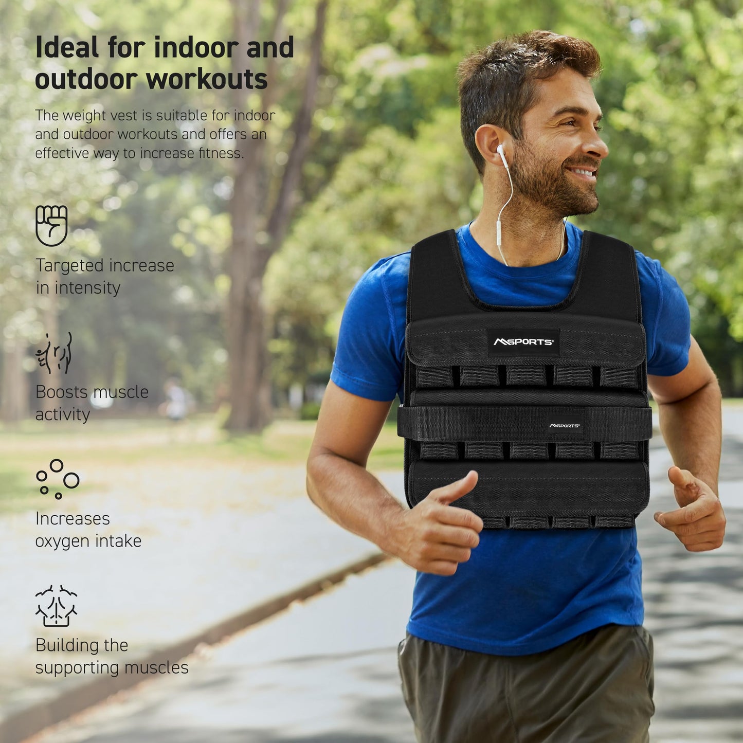 MSPORTS Premium Weighted Vest for Women & Men – Adjustable 11–65 lb, Running Vest, Walking Weighted Vest, Tactical Style Training Vest for CrossFit, Strength, Cardio & Home Workouts (Black, 65 lb)