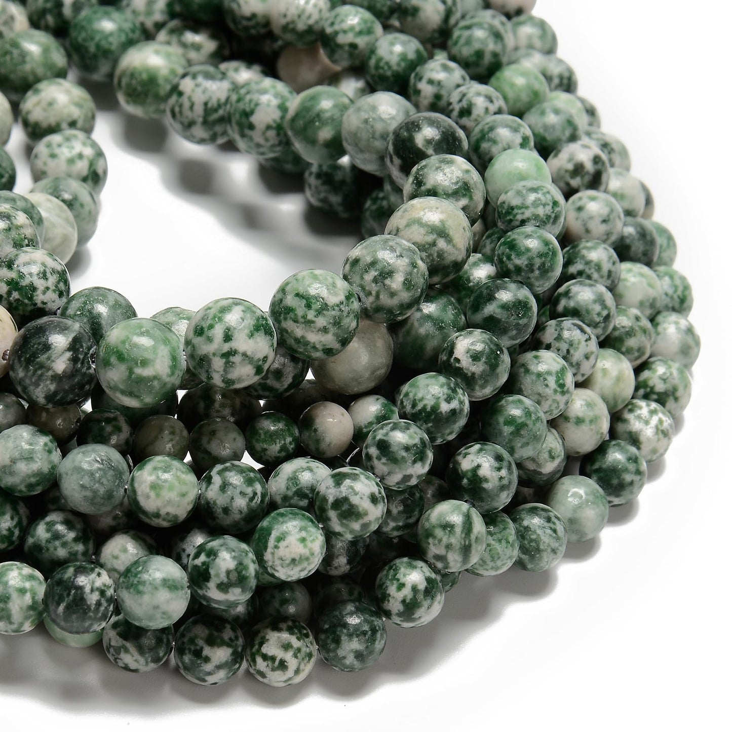 Land Long 120pcs(2 Strand/Set) 6mm Natural Green Spot Jasper Gemstone Beads with Energy Power, Smooth Round Stone Beads for Jewlery Bracelets Making Crafts