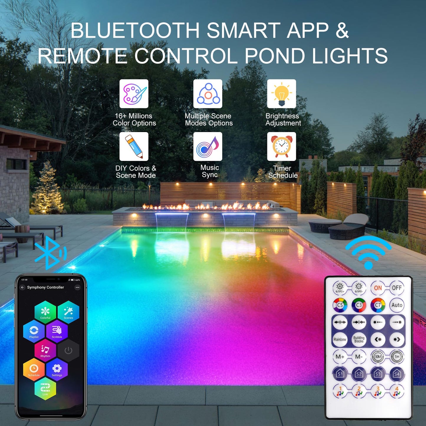 CREPOW RGB Underwater Pond Lights,Super Bright 18 LED Submersible Fountain Lights, Bluetooth APP Control IP68 Waterproof Color Changing Spotlights for Fish Aquarium Tank Yard Garden Pool(Set of 12)