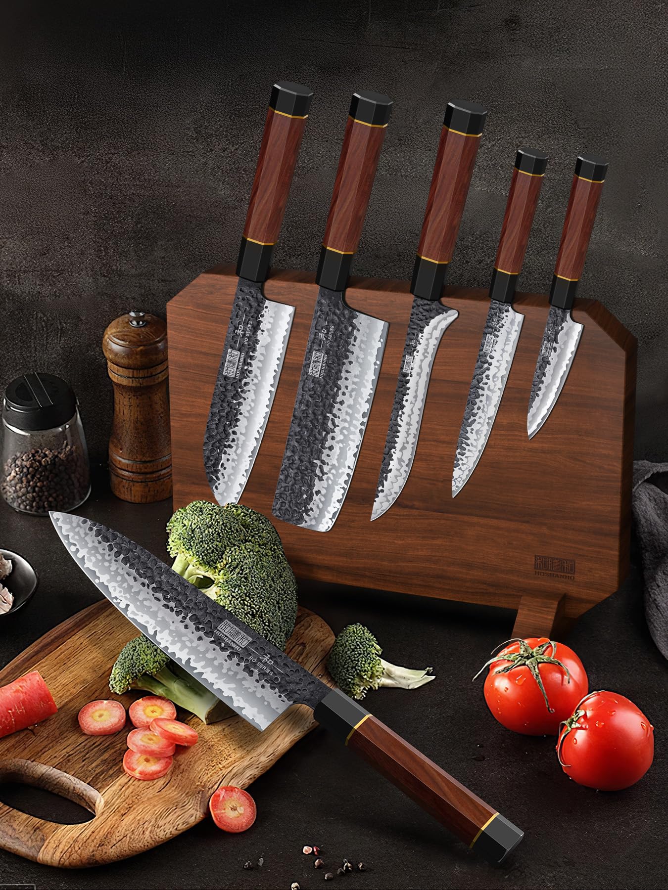 HOSHANHO 7 Pieces Knife Set with Magnetic Knife Block, Japanese High Carbon Steel Kitchen Knife Set, Ultra Sharp Chef Knives Set with Ergonomic Handle