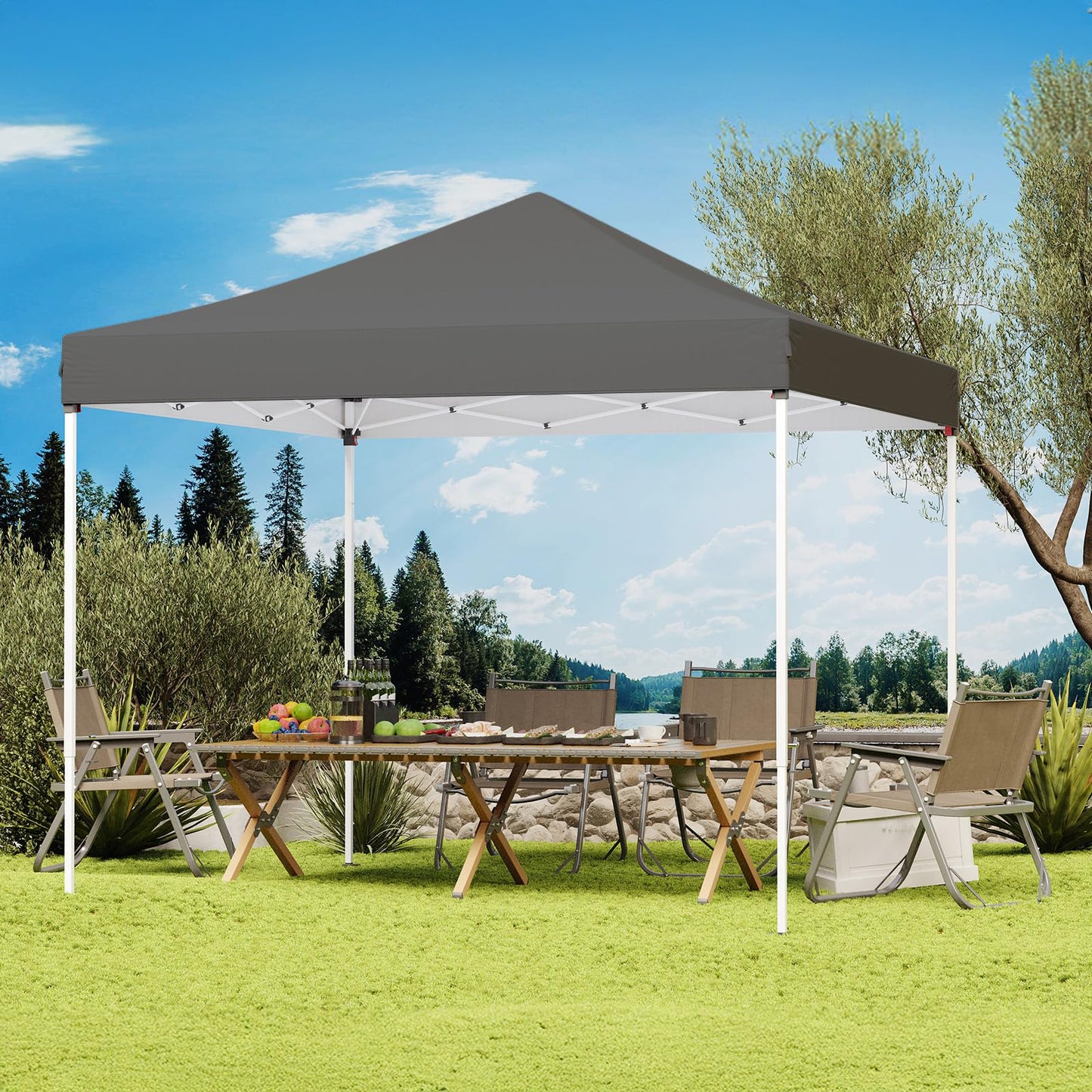 PHONWHON Shades 10x10 Pop Up Canopy, Heavy Duty Beach Tent with Carrying Bag for Easy Moving, Sun Shelter for Parties, Events, Camping, Outdoor Gazebo with 420D PU Coated Waterproof Grey Fabric