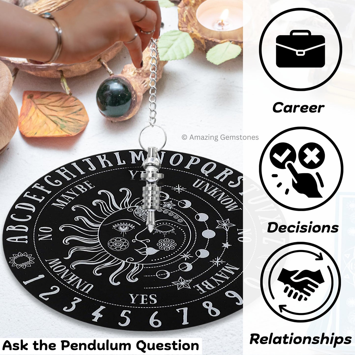 Amazing Gemstone Healing Metal Pendulums for Divination, Silver Double ISIS 4 Ring with Plate Steel Copper Pendulum High Energy Pendulo de Bronce Pendulos de Mesa MP96