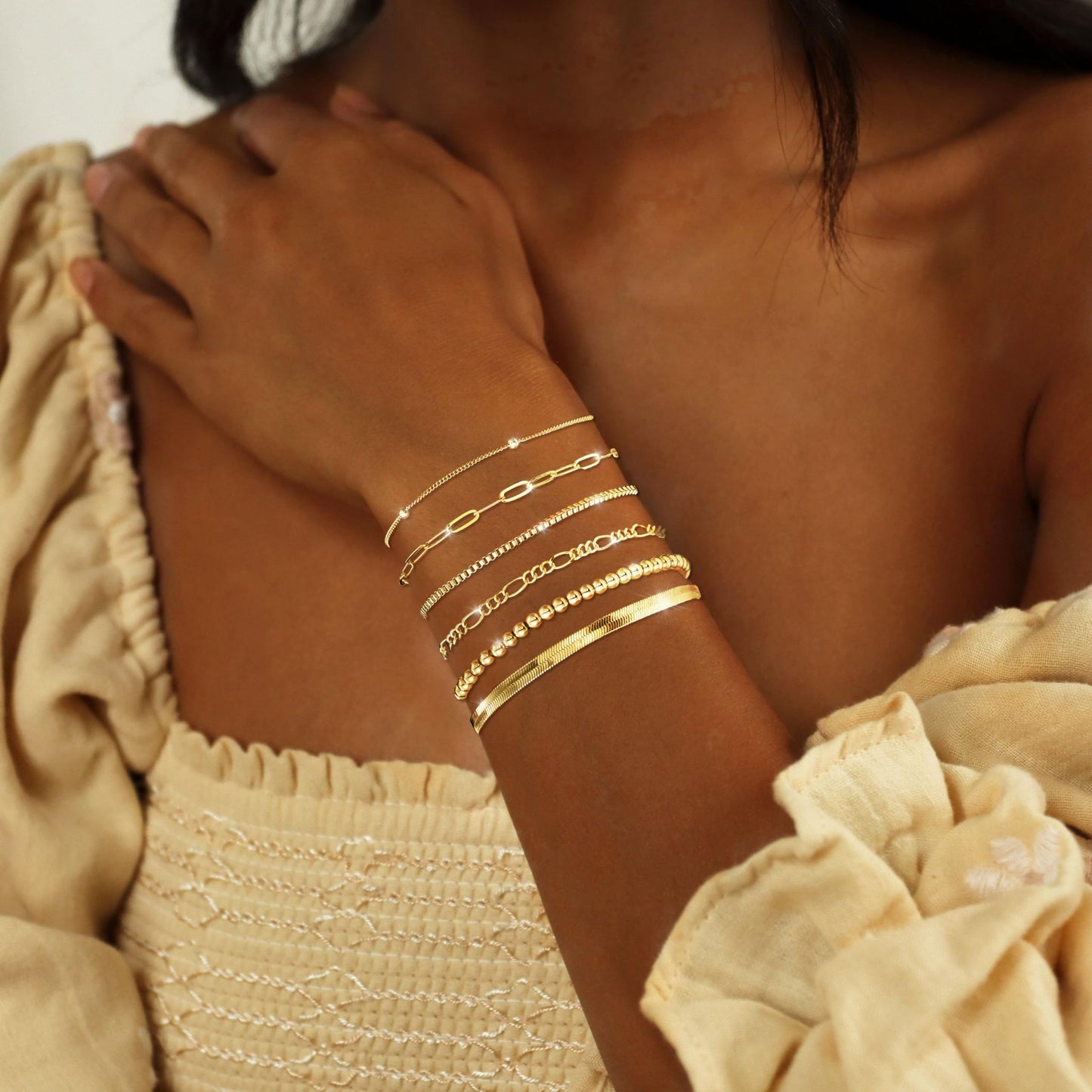 DEARMAY 14K Gold Plated Bracelets for Women, Jewelry Sets Trendy Dainty Stackable Paperclip Rope Snake Box Figaro Chain Bracelets Pack Costume Fashion Gifts