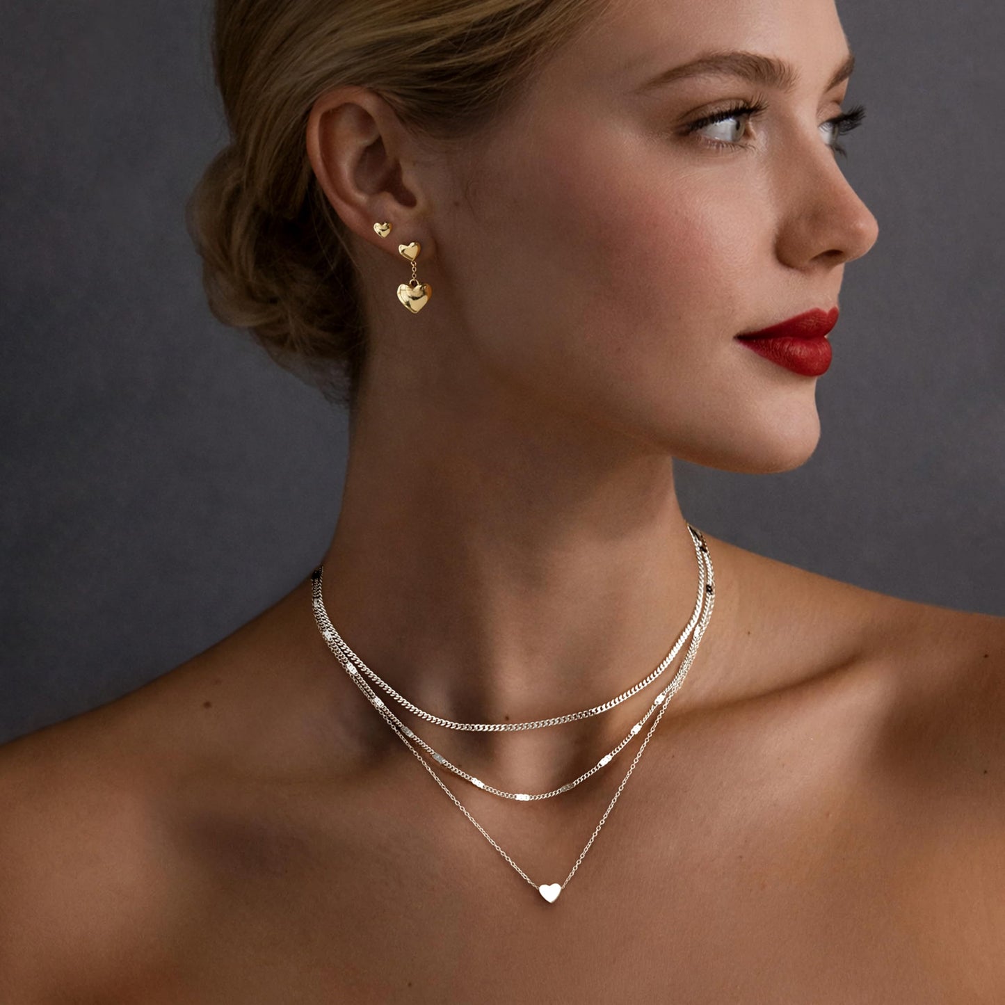 Sterling Silver Heart Necklaces for Women, Dainty Stackable Cute Heart Pendant Layered Tiny Choker Necklaces, Valentine Gifts for Mom Wife Girlfriend Friend Sister Women Beauty Gifts for Young Women