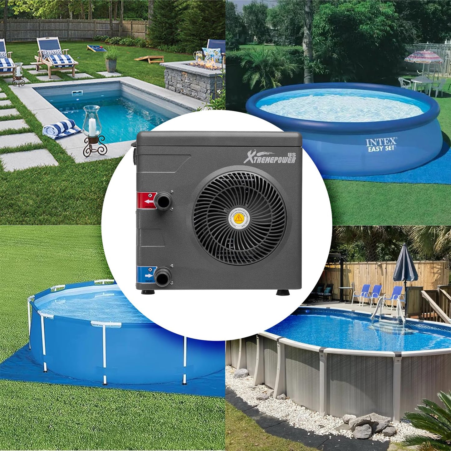 XtremepowerUS Pool Heater up to 4,000 Gallons Above Ground Pool, Titanium Heat Exchanger Pool Heat Pump 14,800BTU/hr, 115V/60Hz