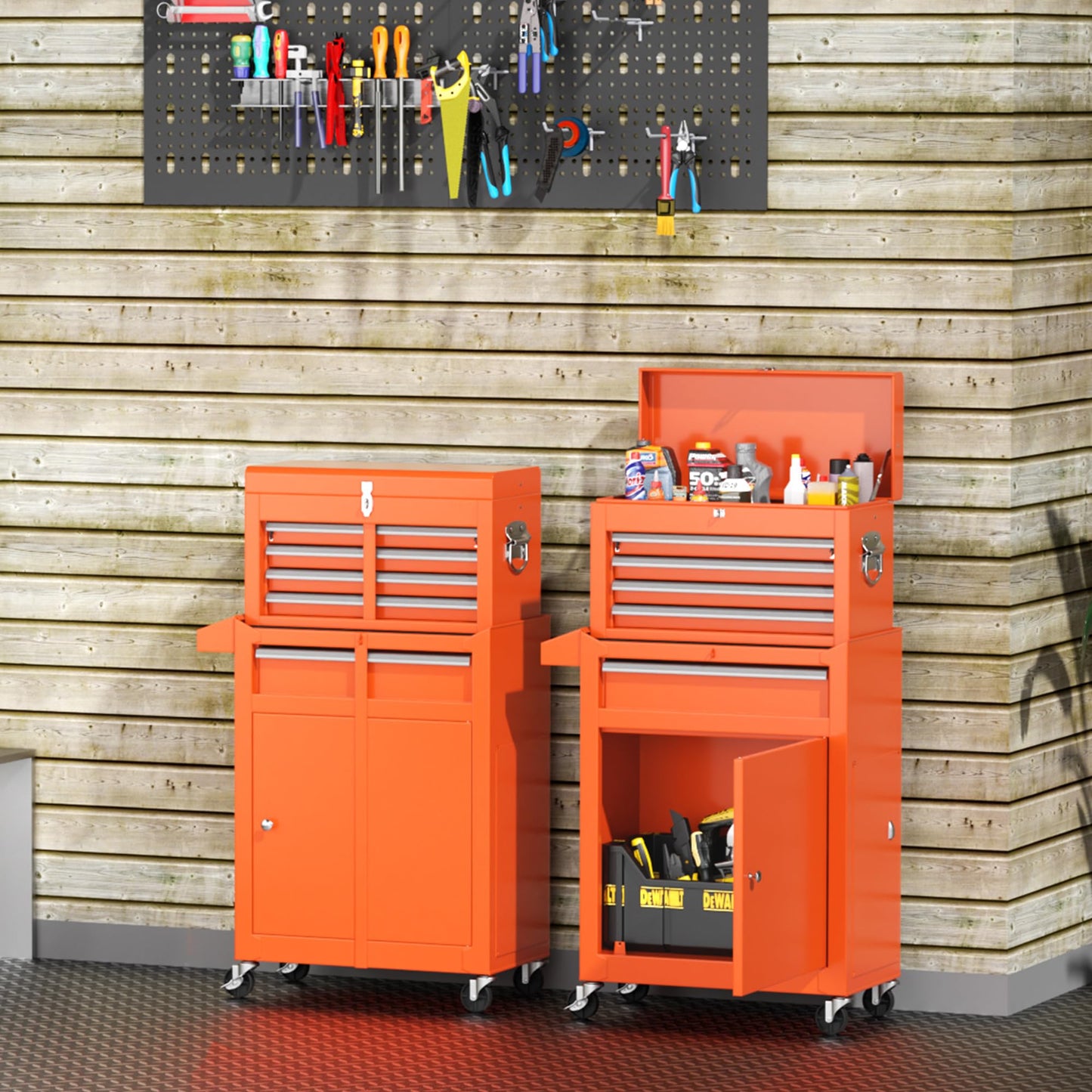 Brightpeak 5-Drawer Rolling Tool Chest – Heavy-Duty Steel Tool Cabinet with Detachable Top Box & Locking Wheels – Secure 2-in-1 Garage Workshop Storage, Tool Organizer(Orange)