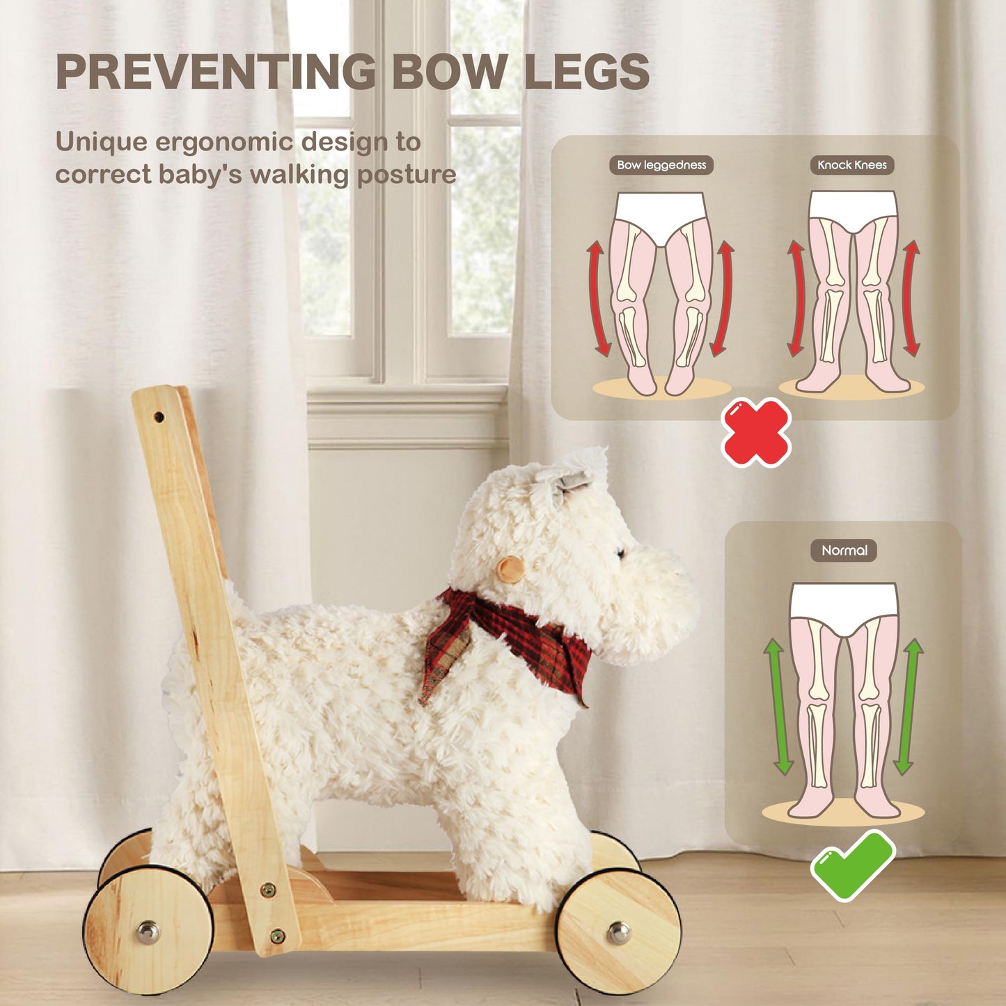 Rock My Baby Wooden Baby Walker, Baby Push Walker with Wheels for 12M+, Toddler Learning to Walk Toy with Sweet Music ＆ Animal Seat 2 in 1 Sit-to-Stand Walker Toy Gift for Boy Girl (Scottie Dog)